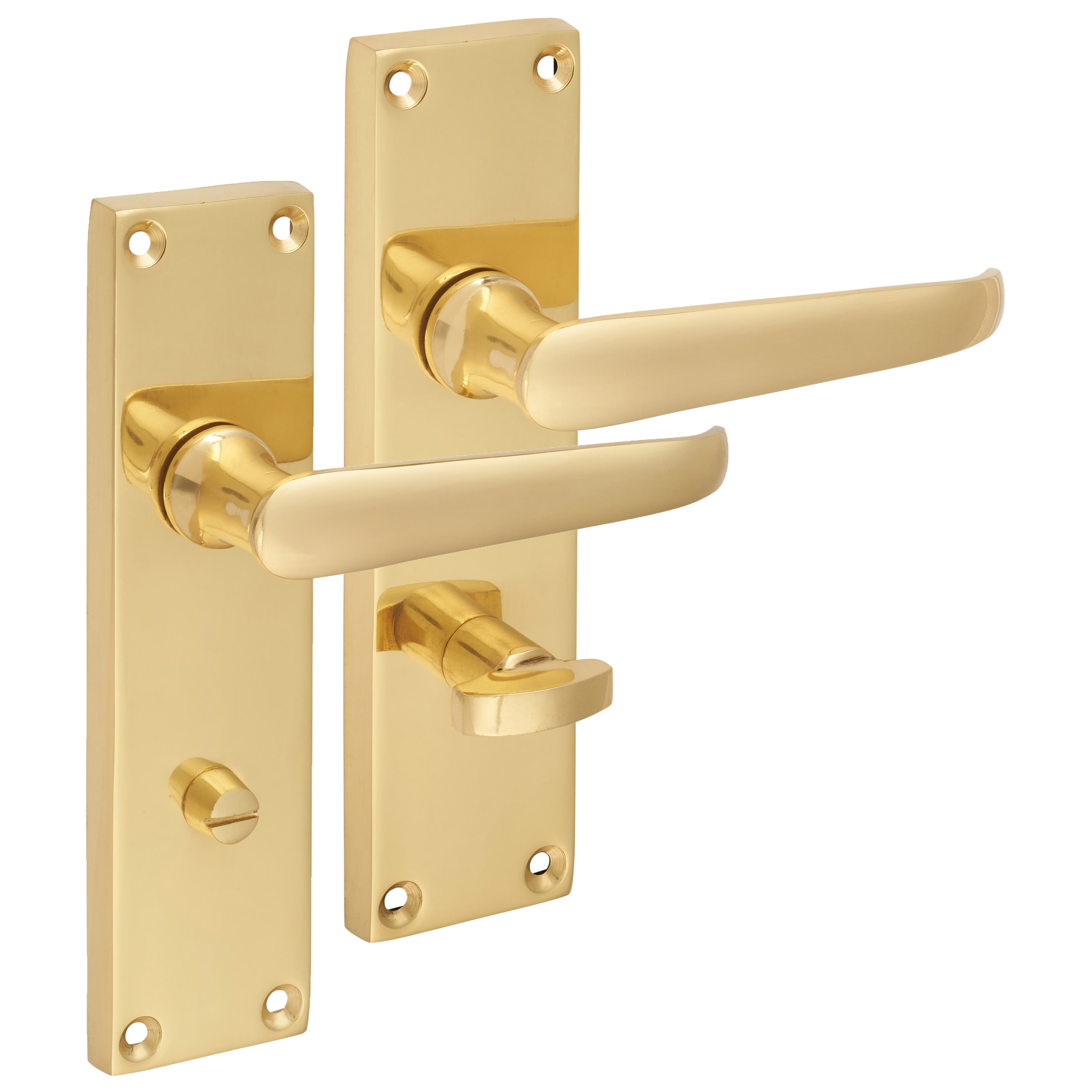 Polished Brass Victorian Straight Bathroom Door Handles - 155 x 42mm - view 4