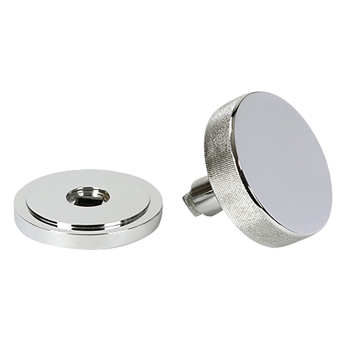 Brompton Polished Chrome Round Knurled Centre Door Knob on Art Deco Rose - 90mm Rose Diameter - view 3