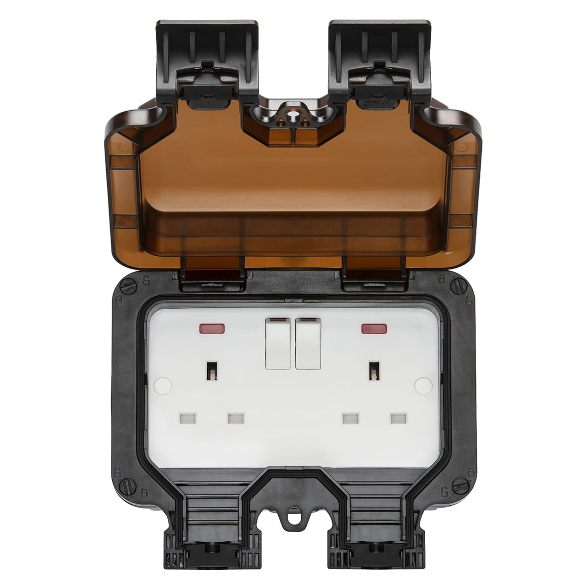 13A 2 Gang Switched Outdoor Weatherproof Socket with Neon - Black - view 3
