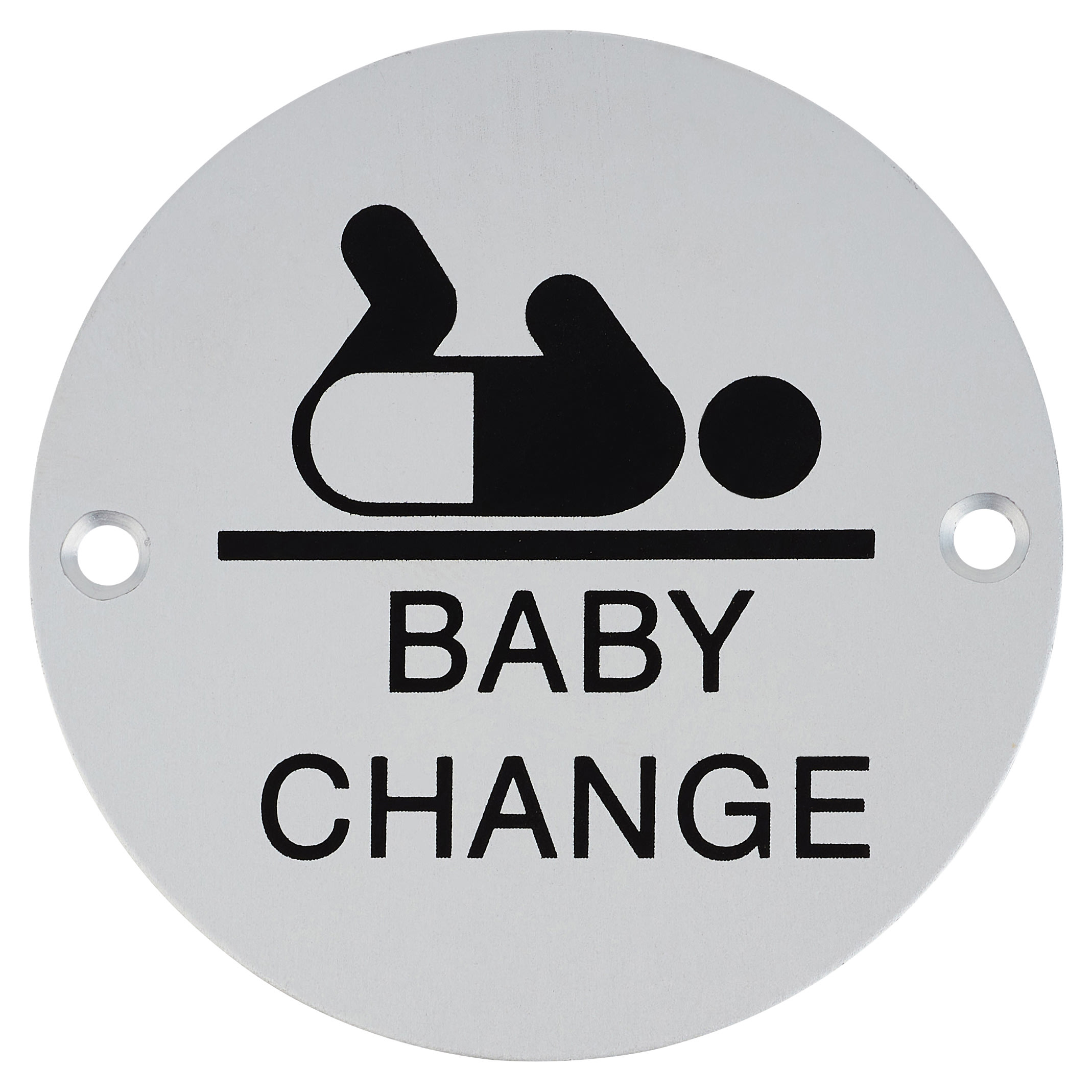 Baby Change Door Sign - 75mm Diameter - Satin Aluminium - view 2