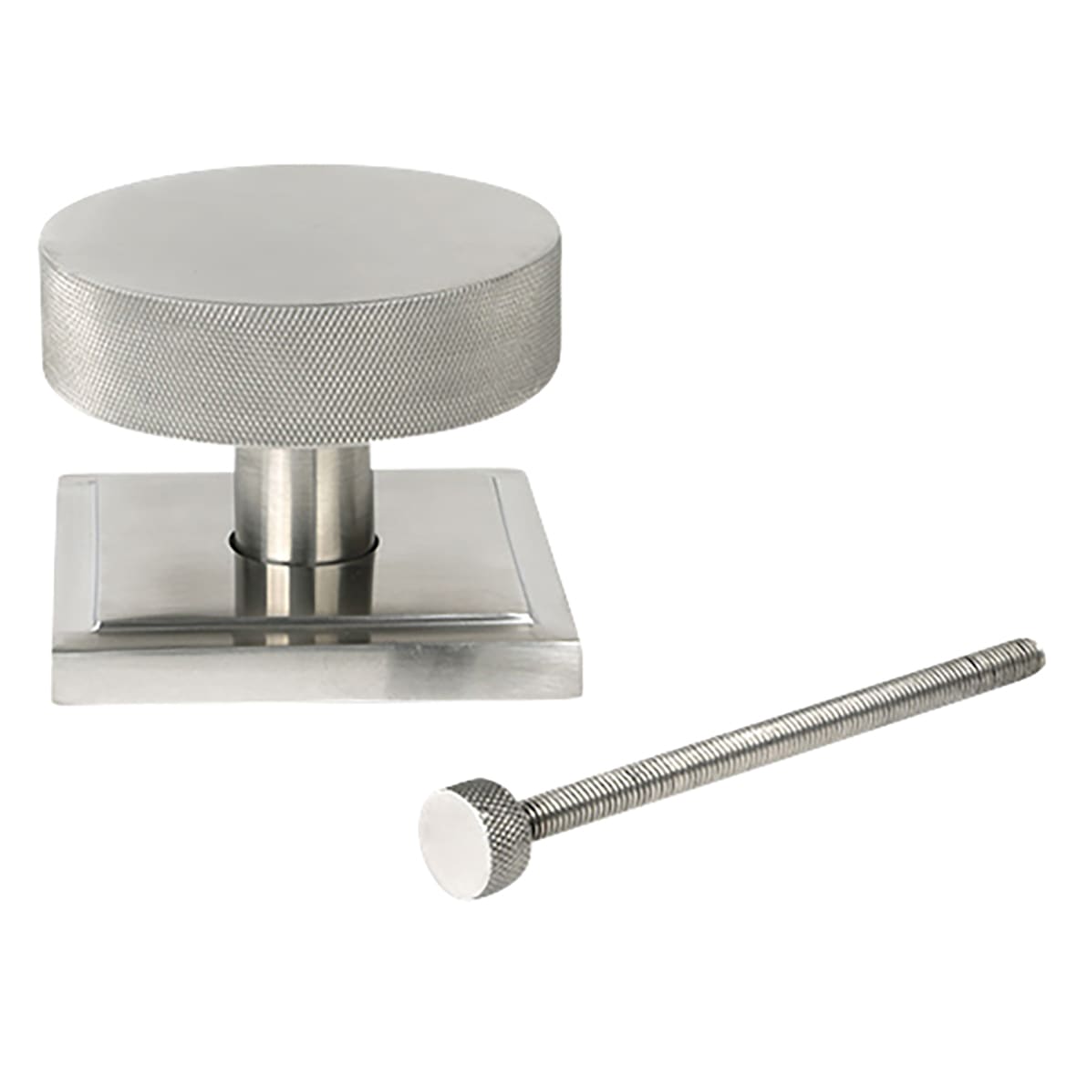 Brompton Satin Stainless Steel Round Knurled Centre Door Knob on Square Rose - 90 x 90mm Rose - view 2