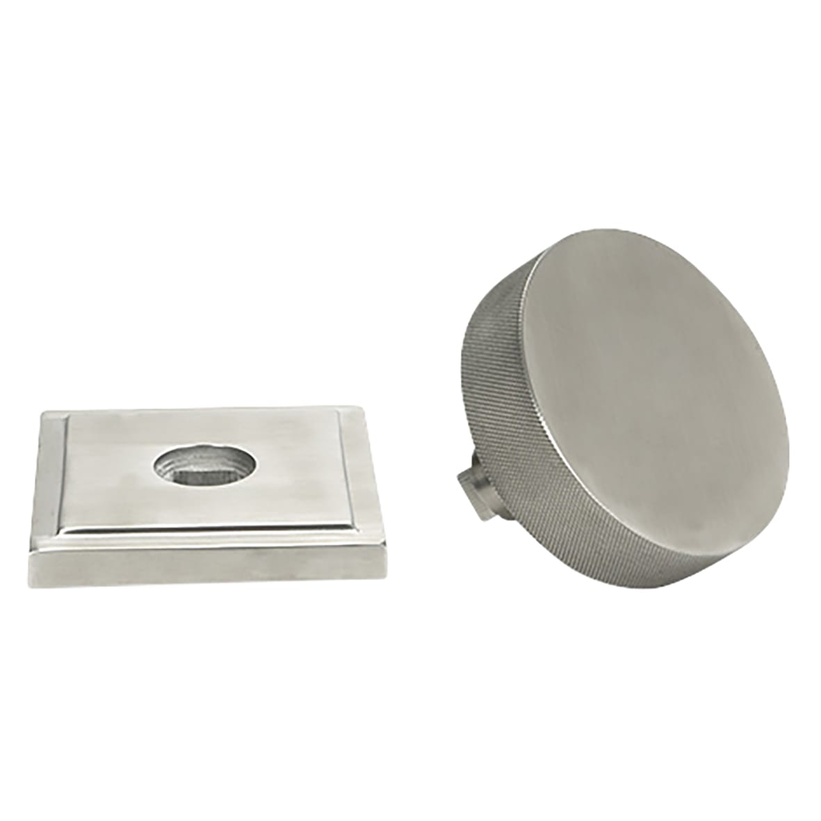 Brompton Satin Stainless Steel Round Knurled Centre Door Knob on Square Rose - 90 x 90mm Rose - view 3