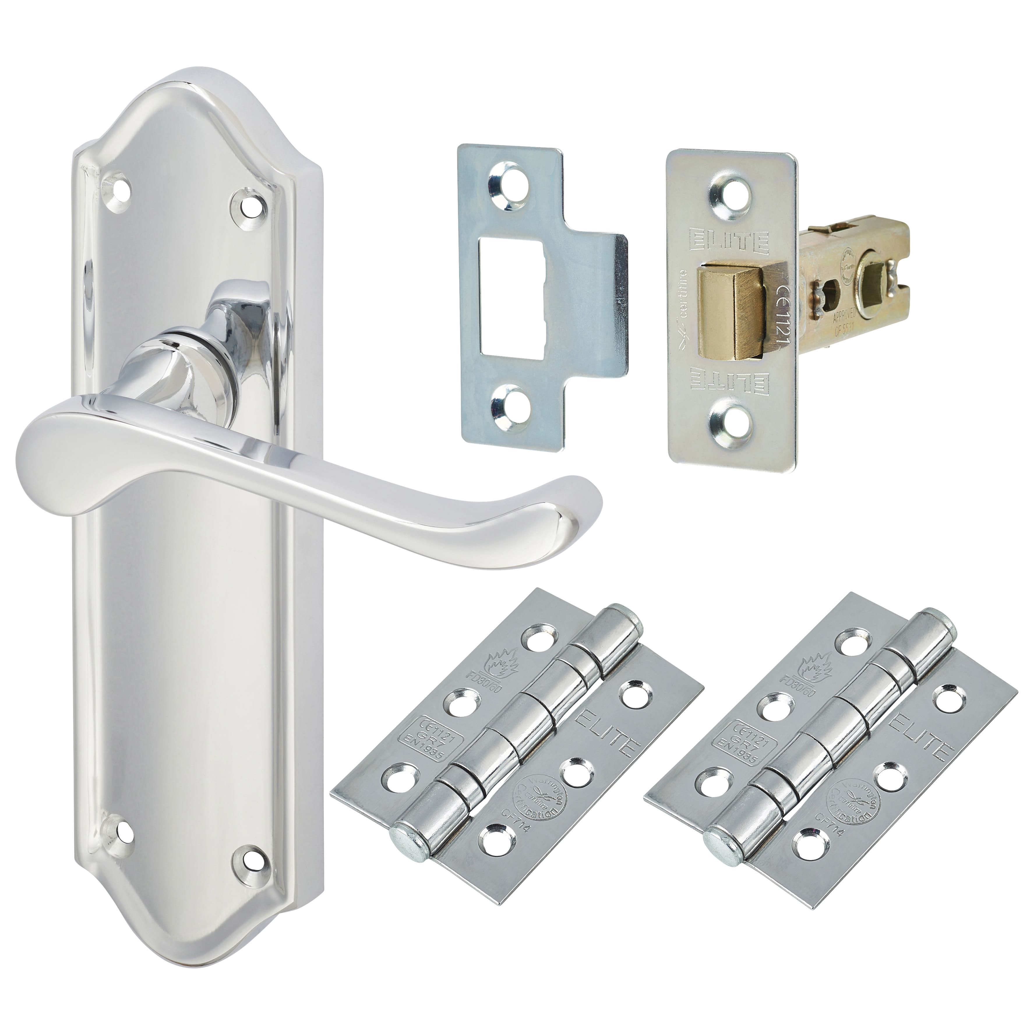 Polished Chrome Scroll Latch Door Handles Pack - Ashmead Range - view 2