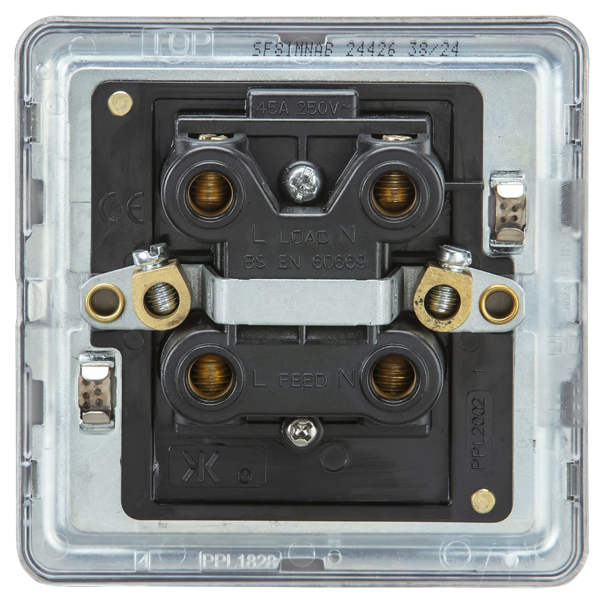 45A 1 Gang Screwless Flat Plate Double Pole Cooker Switch with Neon - Antique Brass - view 3