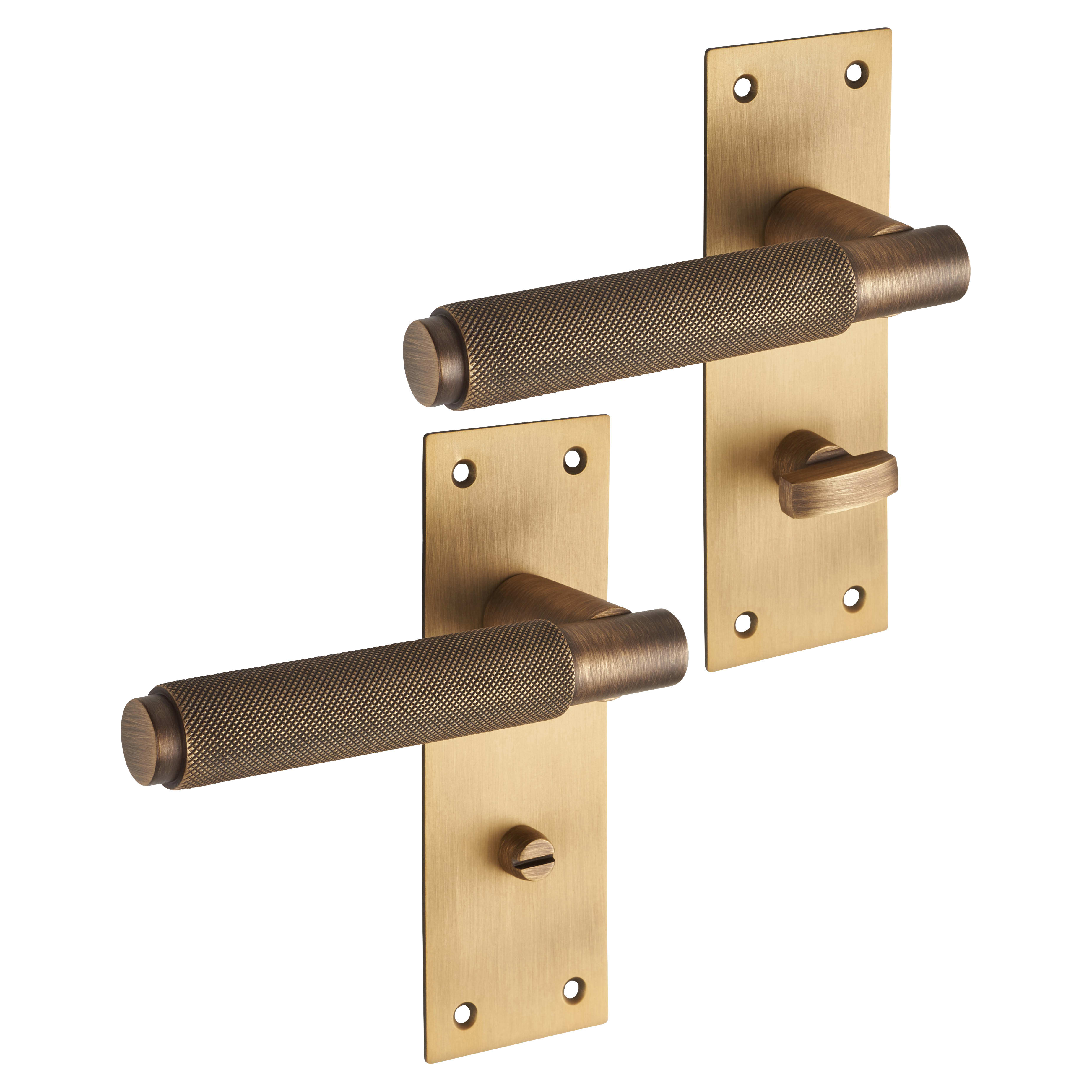 Brass Antique Brass Knurled Bathroom Door Handles - Varese Range - 130 x 55mm - view 2