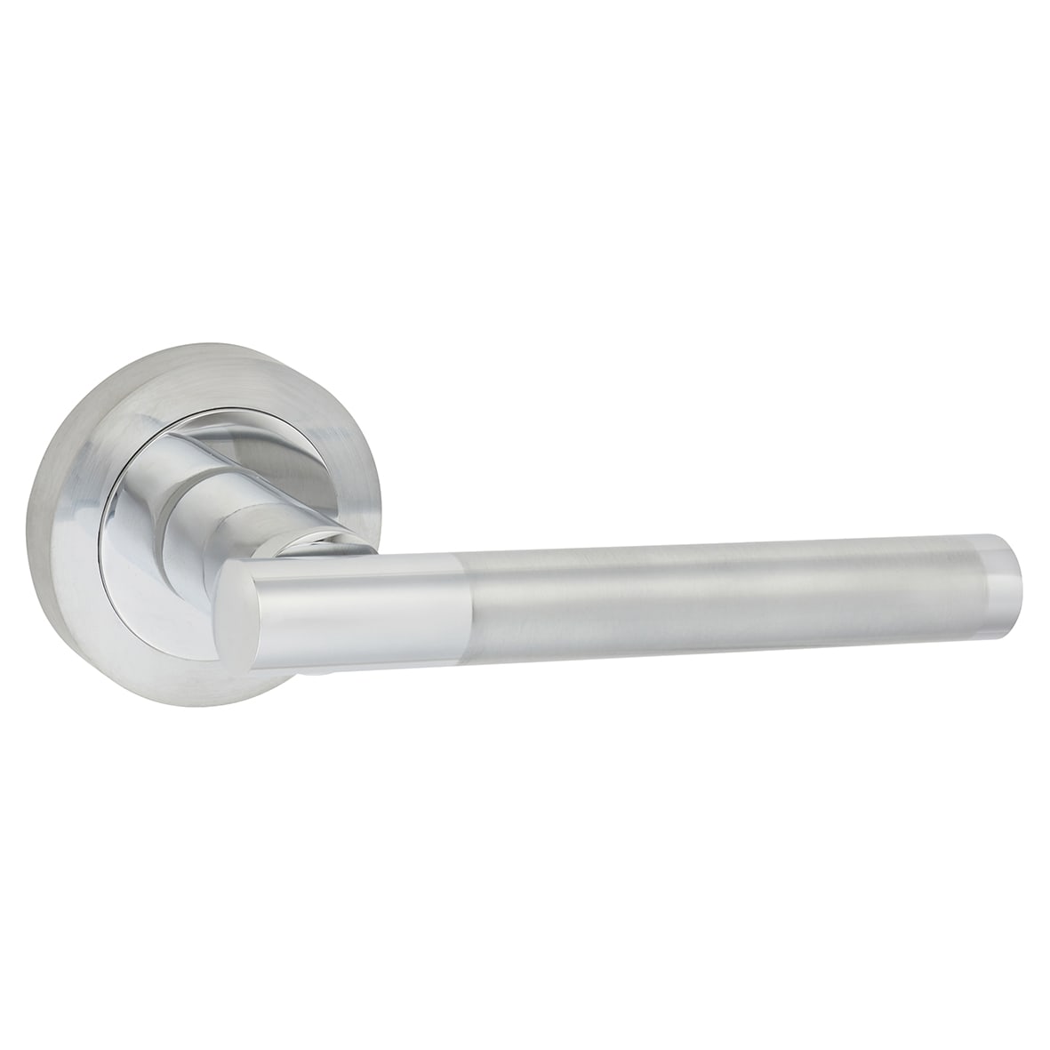 Satin Nickel/Polished Chrome Door Handles on Round Rose - Bella Range - view 3