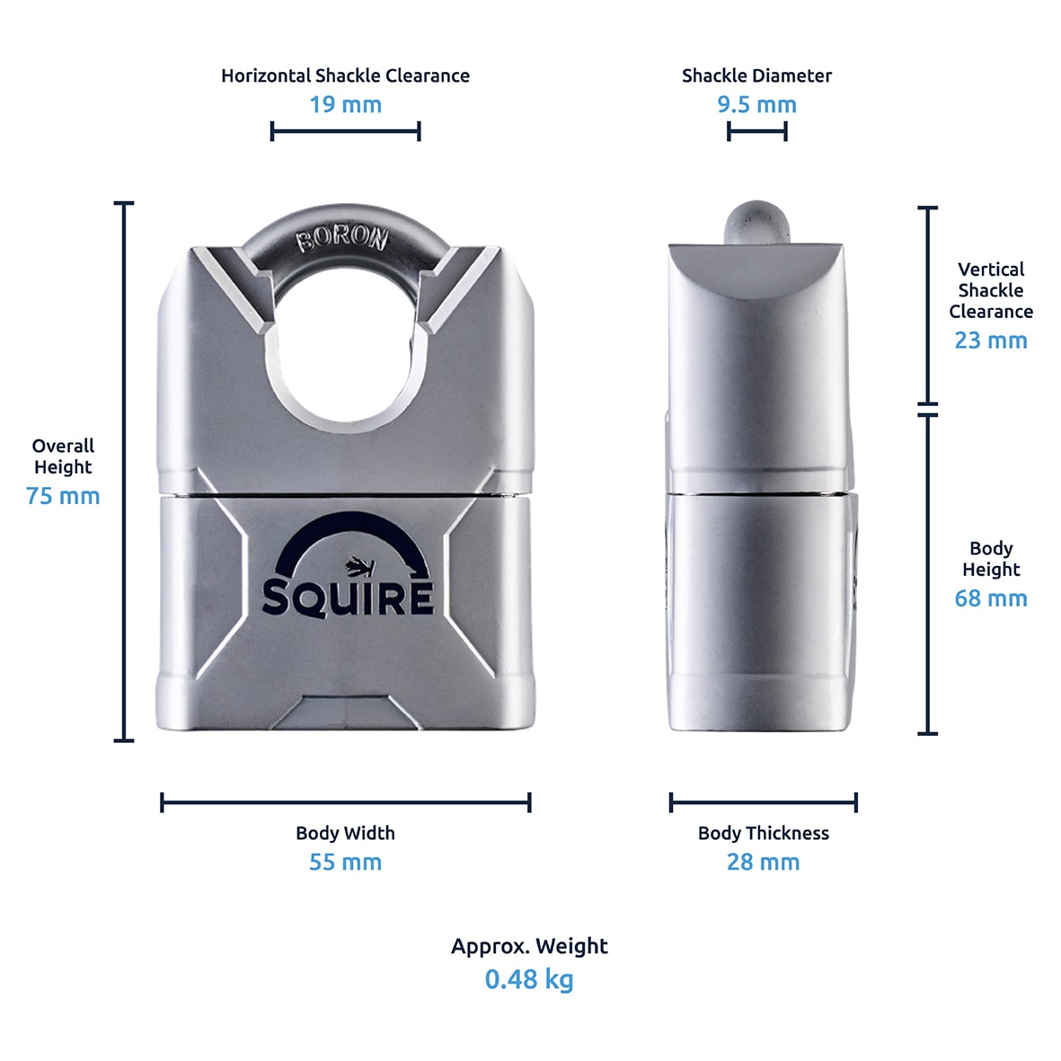 MERCURY 50CS High Security Closed Shackle Padlock - 50mm Body - 19 x 16mm Shackle - Silver - view 4
