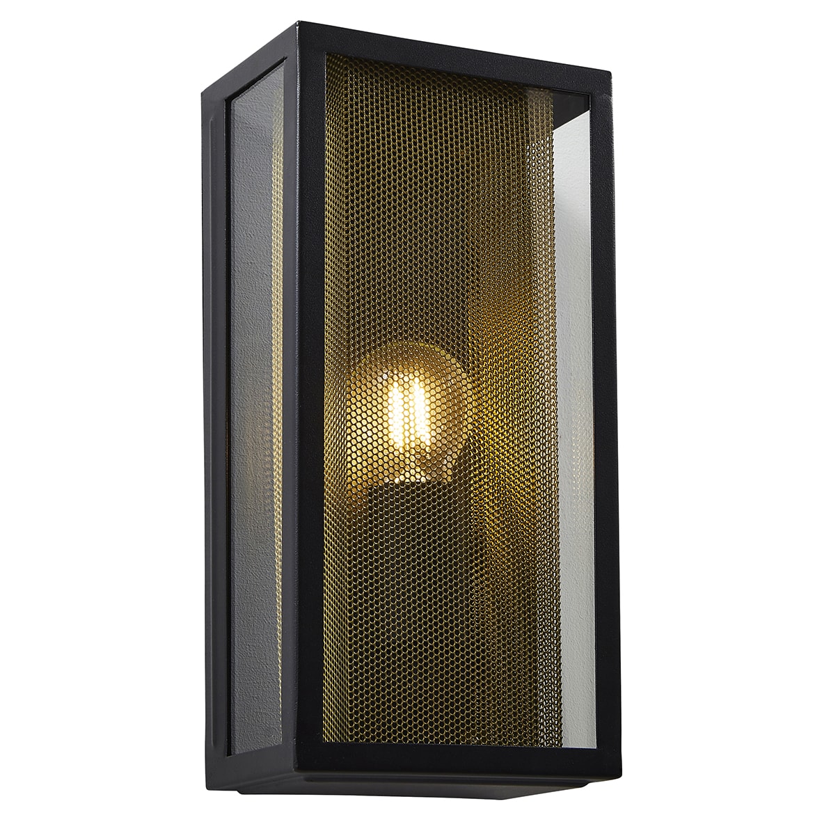 Forum Zink Cuba Outdoor Wall Lantern Light - IP44 - Black with Brass Mesh Insert - view 3
