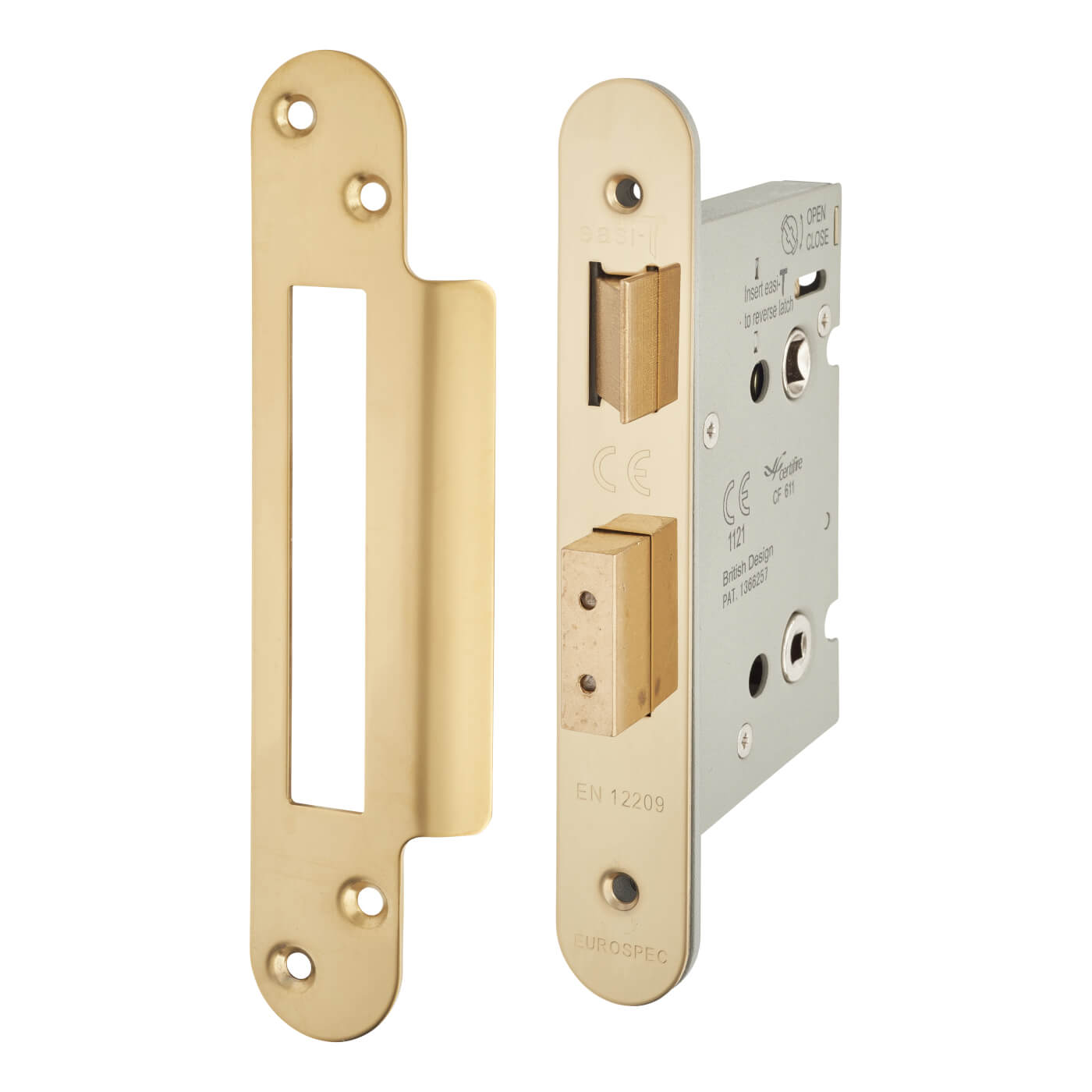 Architectural Bolt Through Bathroom Lock - 78mm Case - 57mm Backset - Radius - PVD Brass - view 2