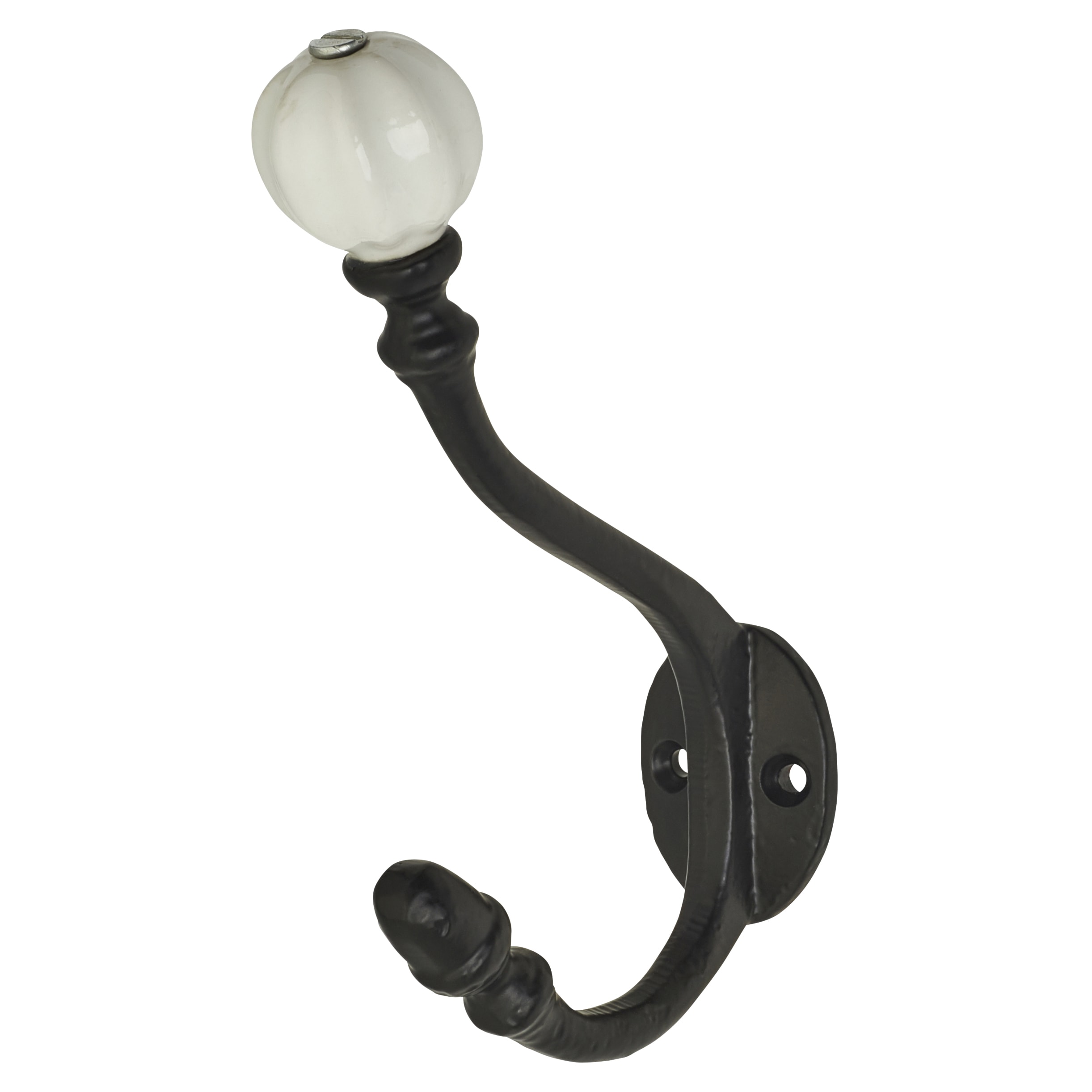 Single Hat & Coat Hook - 140 x 80mm - Antique Black Iron & Porcelain - view 2