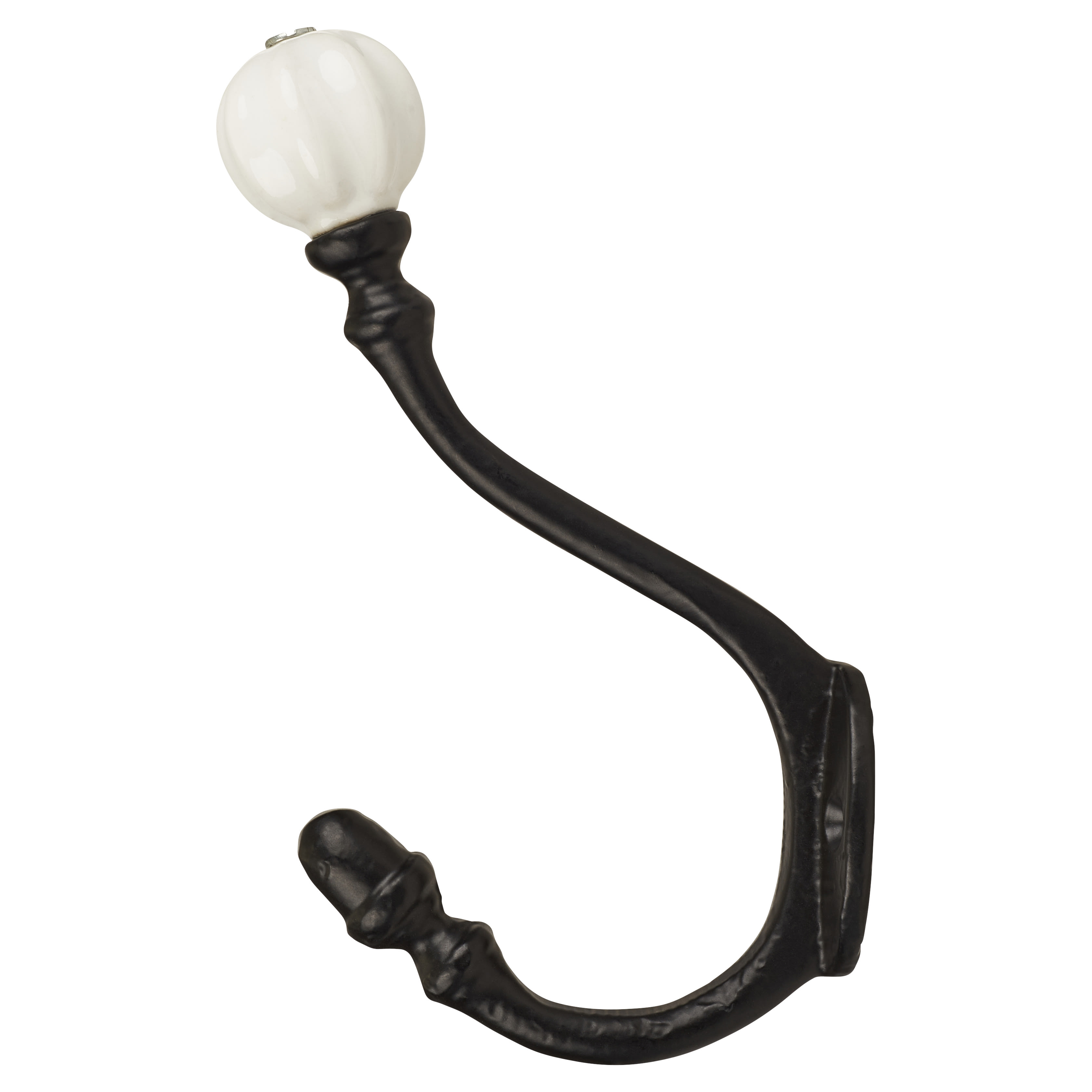 Single Hat & Coat Hook - 140 x 80mm - Antique Black Iron & Porcelain - view 3
