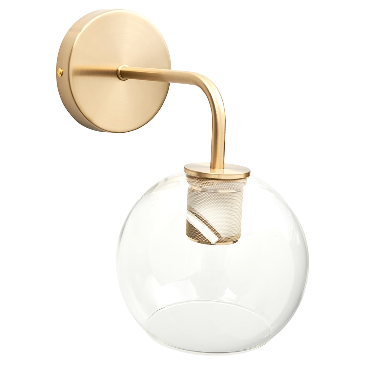 Noord Knurled Indoor Wall Light - Satin Brass Fittings and Domed Clear Glass Shade - view 3