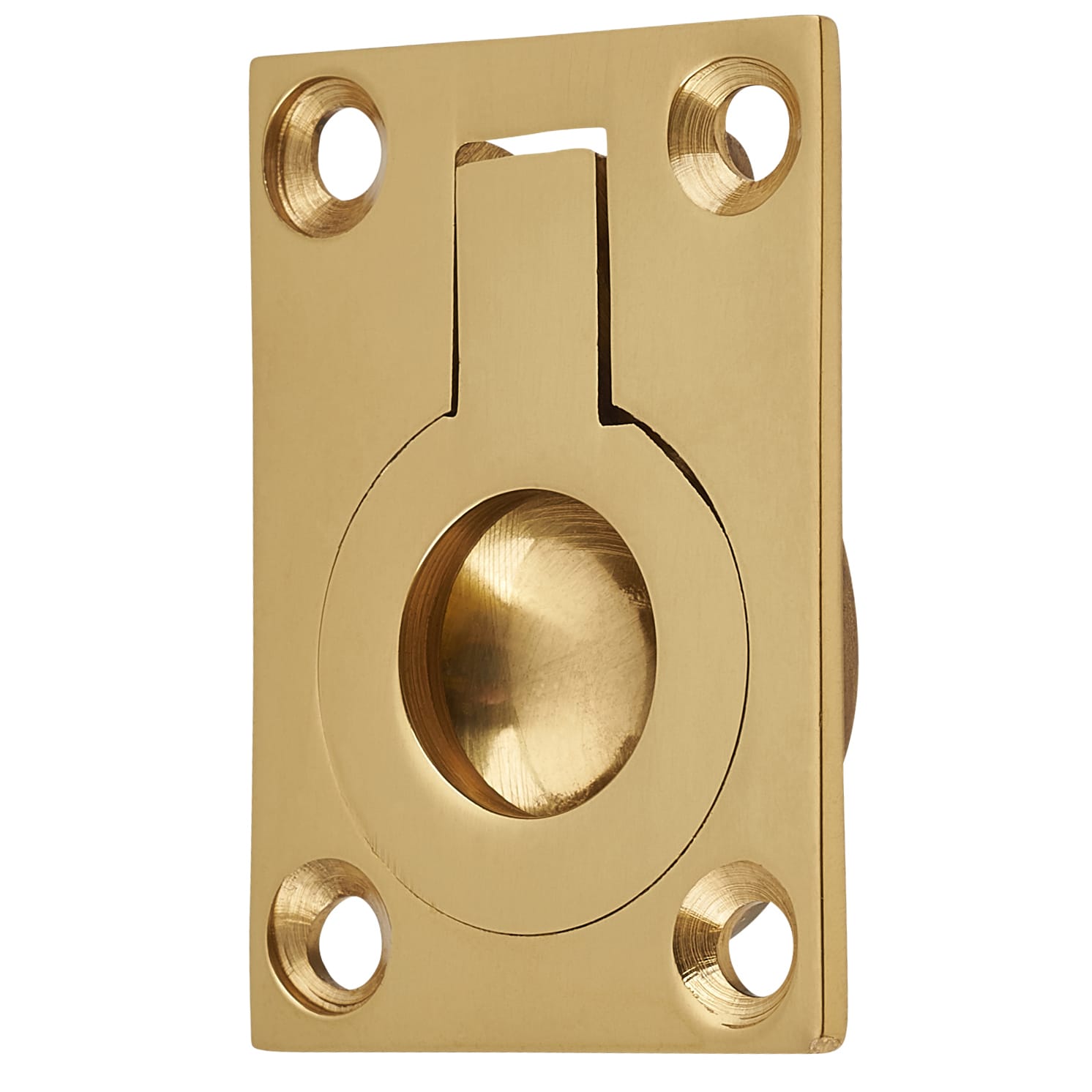 Rectangular Flush Ring Cabinet Pull Handle - 38 x 27mm - Polished Brass - view 2