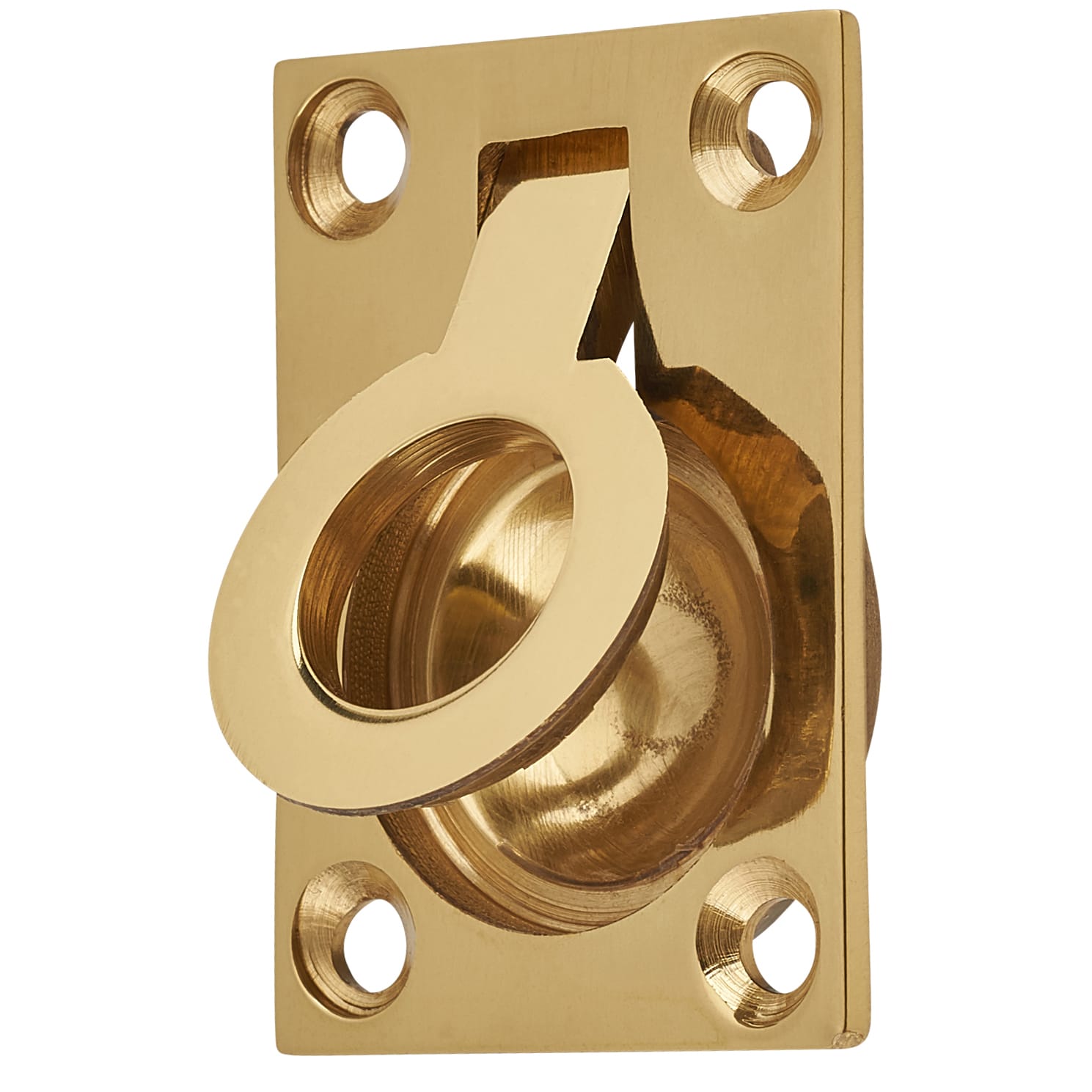 Rectangular Flush Ring Cabinet Pull Handle - 38 x 27mm - Polished Brass - view 3