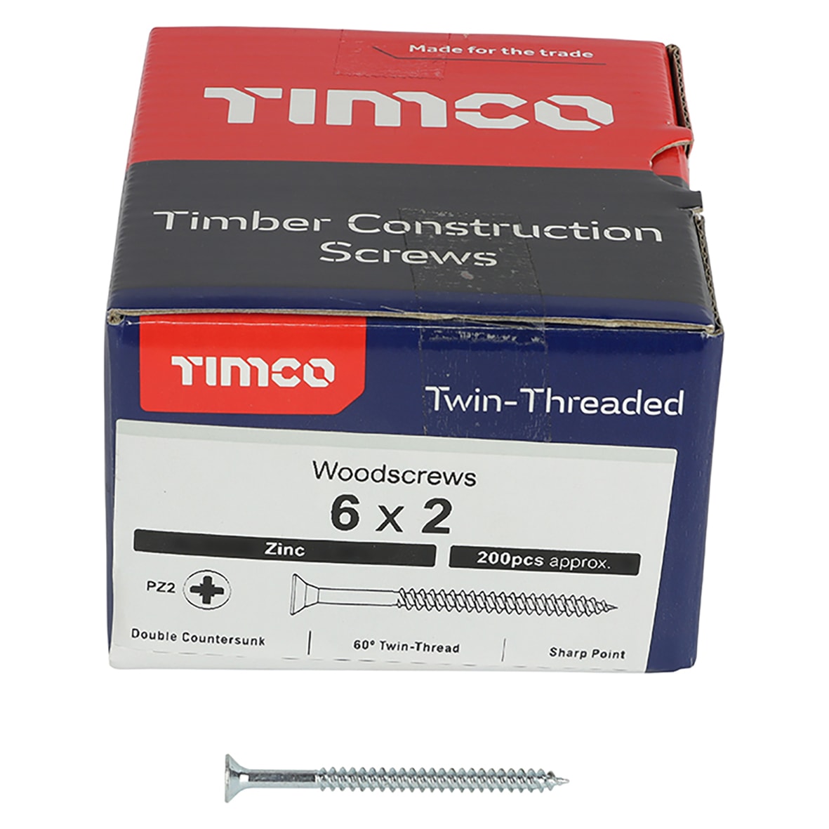 Twin Threaded Pozi Countersunk Wood Screws - 6 x 2" - Zinc Plated - Pack of 200 - view 2