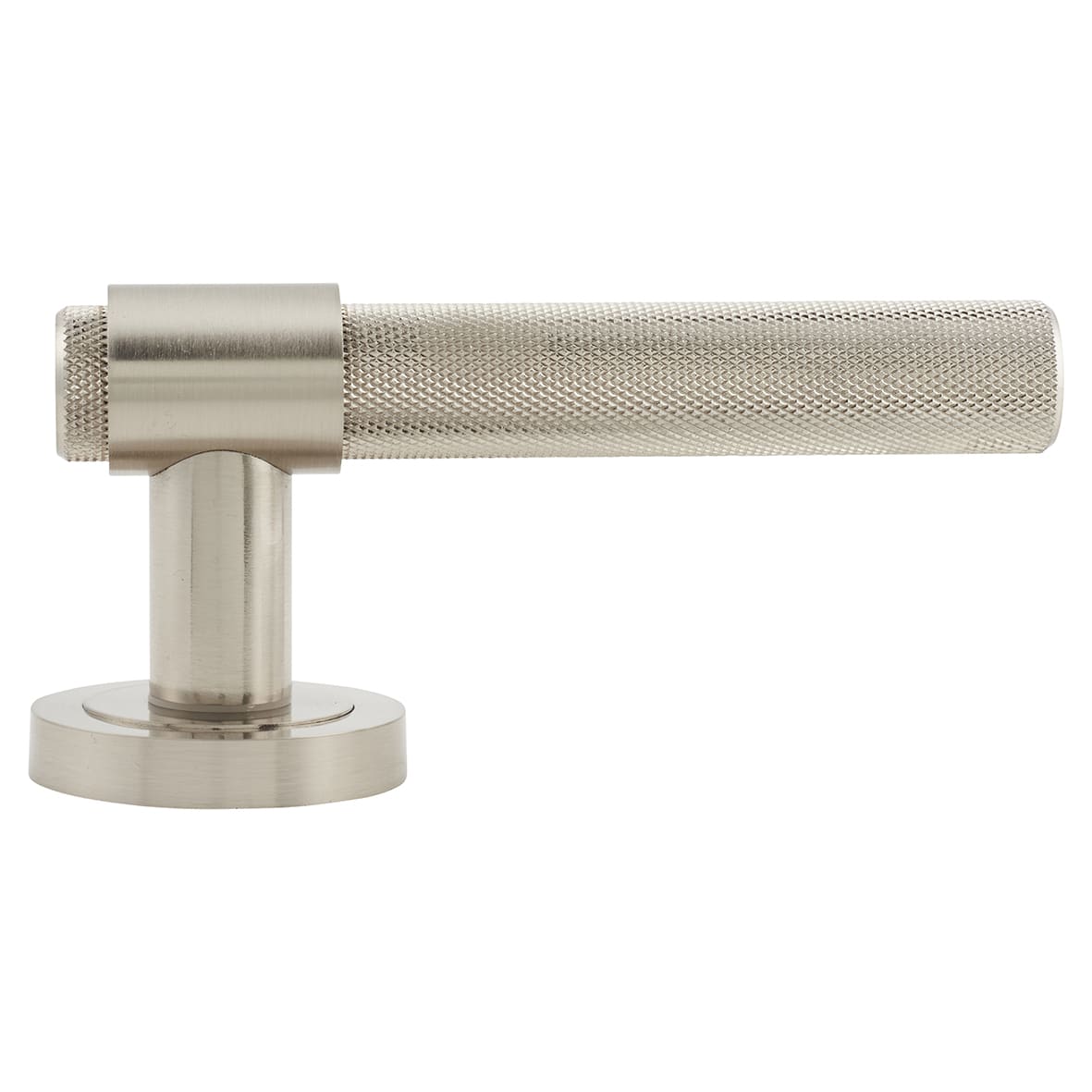 Satin Nickel Knurled Door Handles on Round Rose - Esme Range - view 3