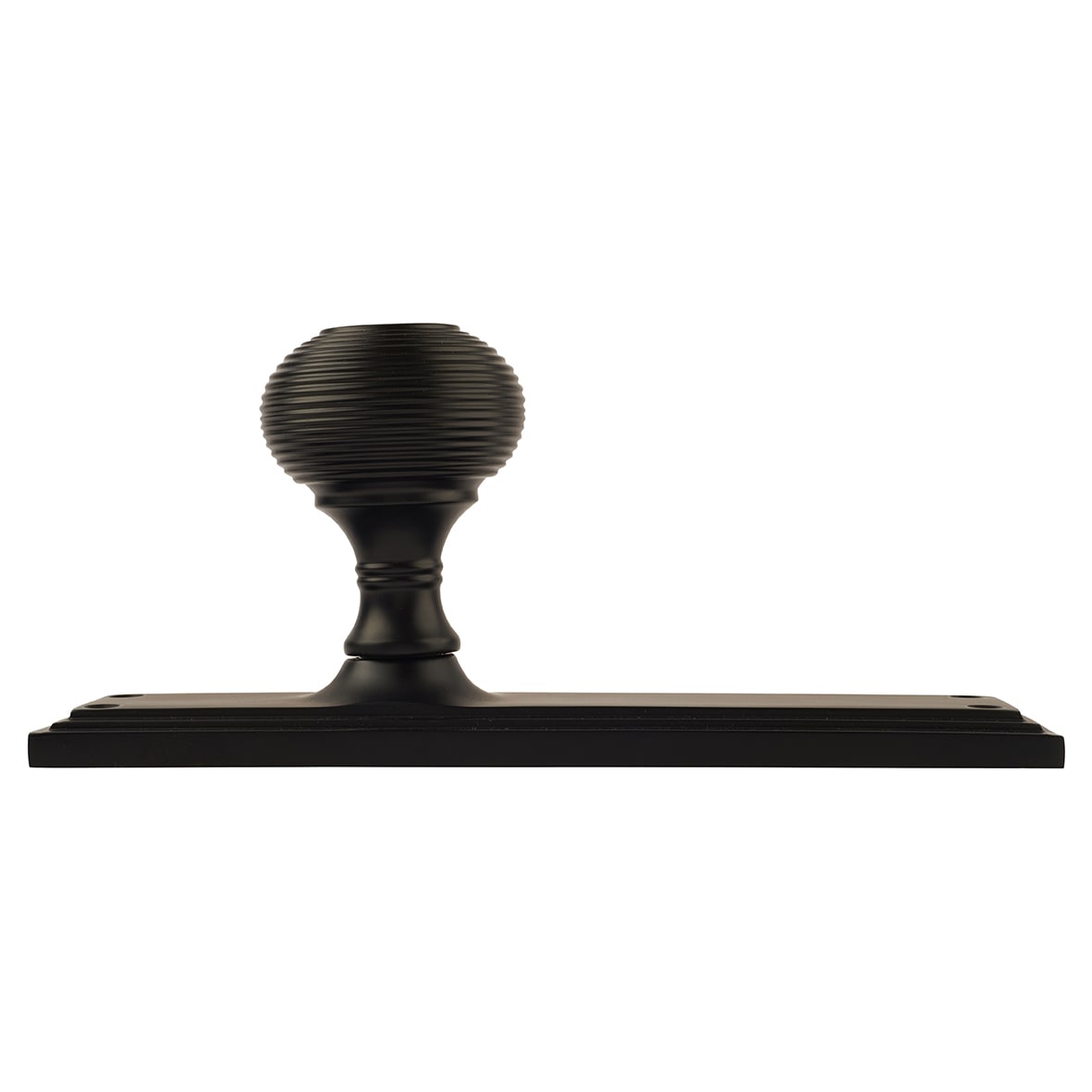 Matt Black Reeded Latch Mortice Door Knob on Backplate - 205 x 52mm - Miller Range - view 2
