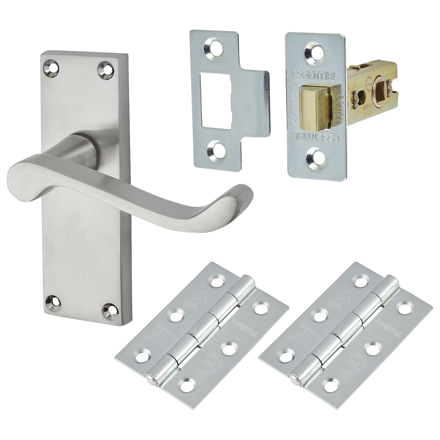 Satin Chrome Budget Scroll Latch Door Handles Pack - Short Plate - view 2