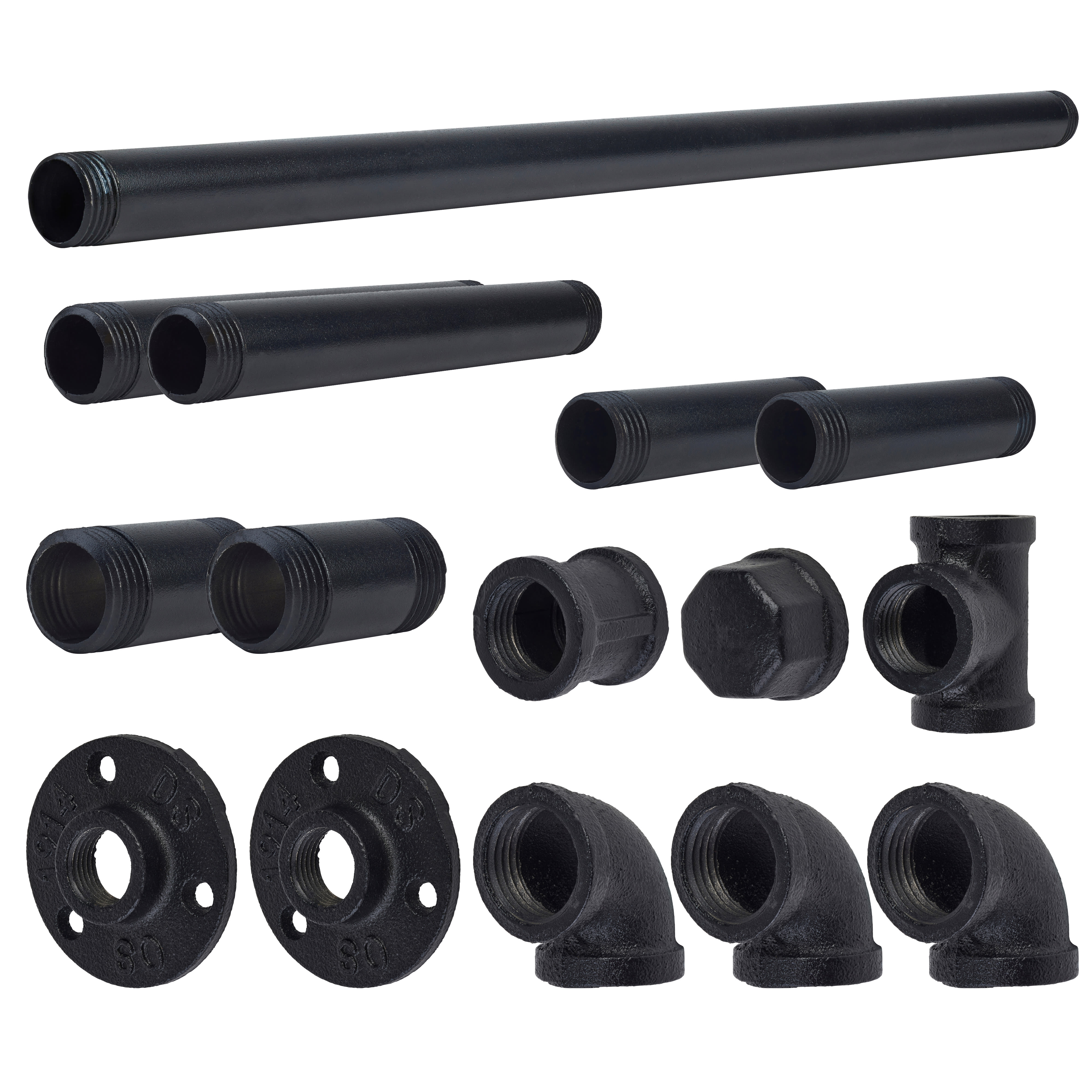 1/2" Drill Through Pipe Shelf Kit with Hanging Rail - Black - view 3