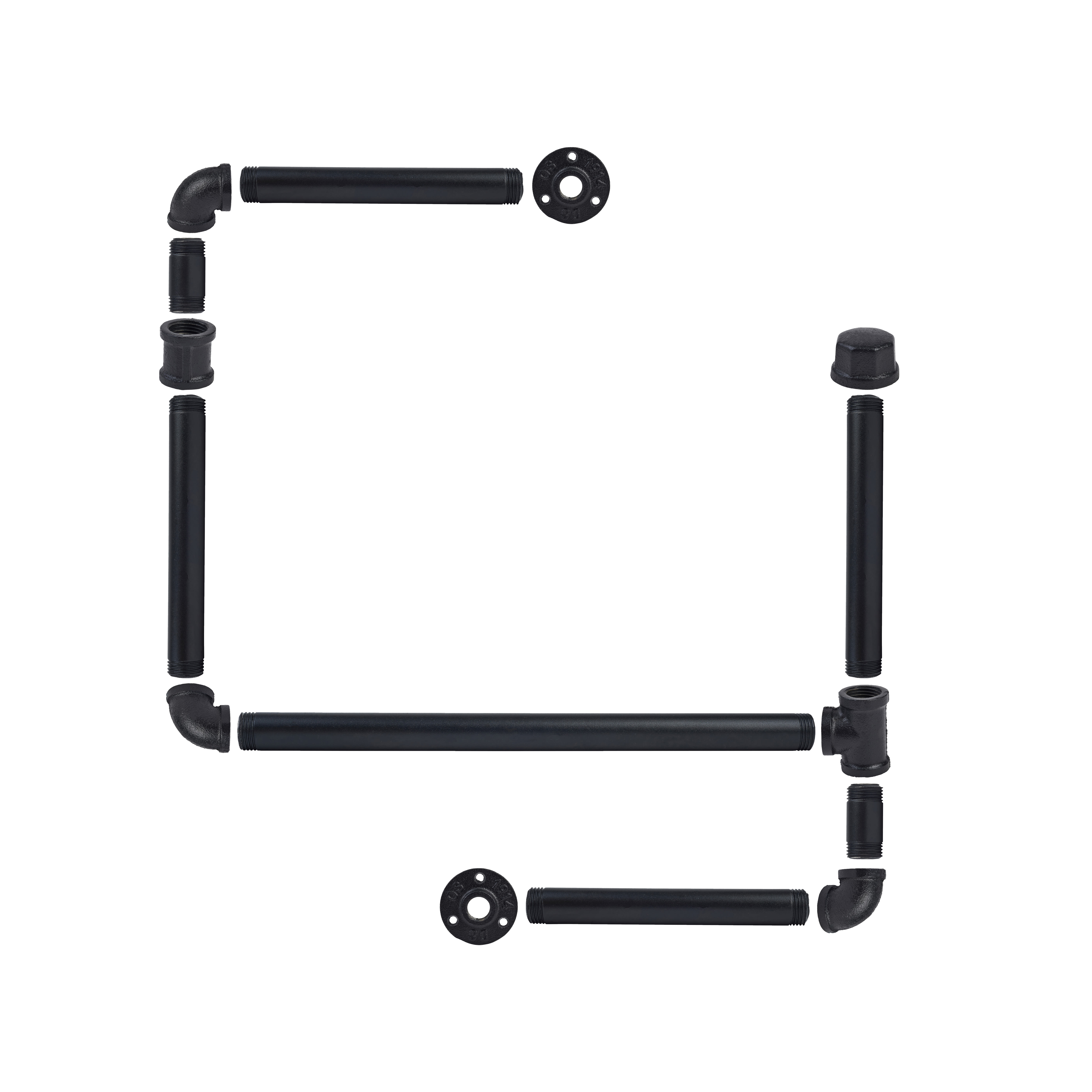 1/2" Drill Through Pipe Shelf Kit with Hanging Rail - Black - view 4