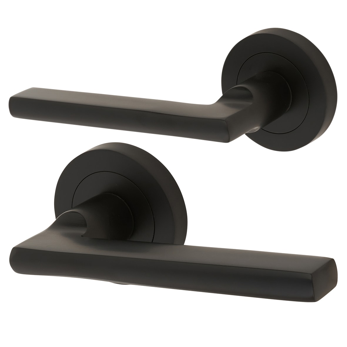 Matt Black 3 Lever Sashlock Door Handles on Rose Pack - Lexi Range - view 2