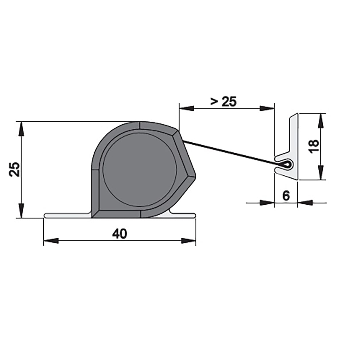 Glass Door Roller Finger Guard & Black Fire Retardant Fabric - 1925mm - Satin Aluminium - view 2