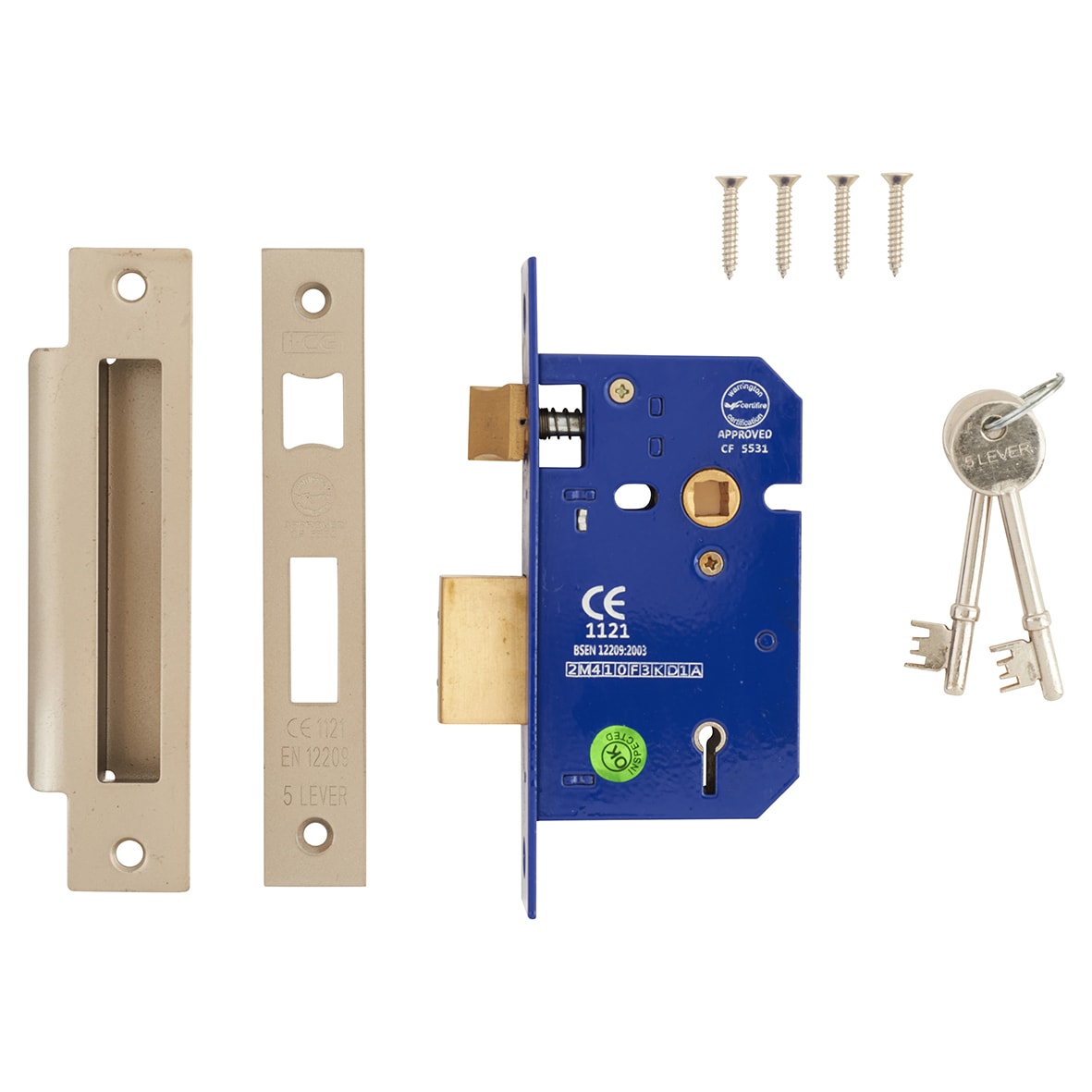 Bolt Through 5 Lever Sashlock - 65mm Case - 44mm Backset - Satin Nickel - view 2