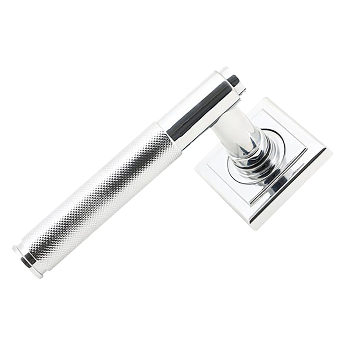 Polished Chrome Knurled Door Handles on Square Rose - Brompton Range - view 2