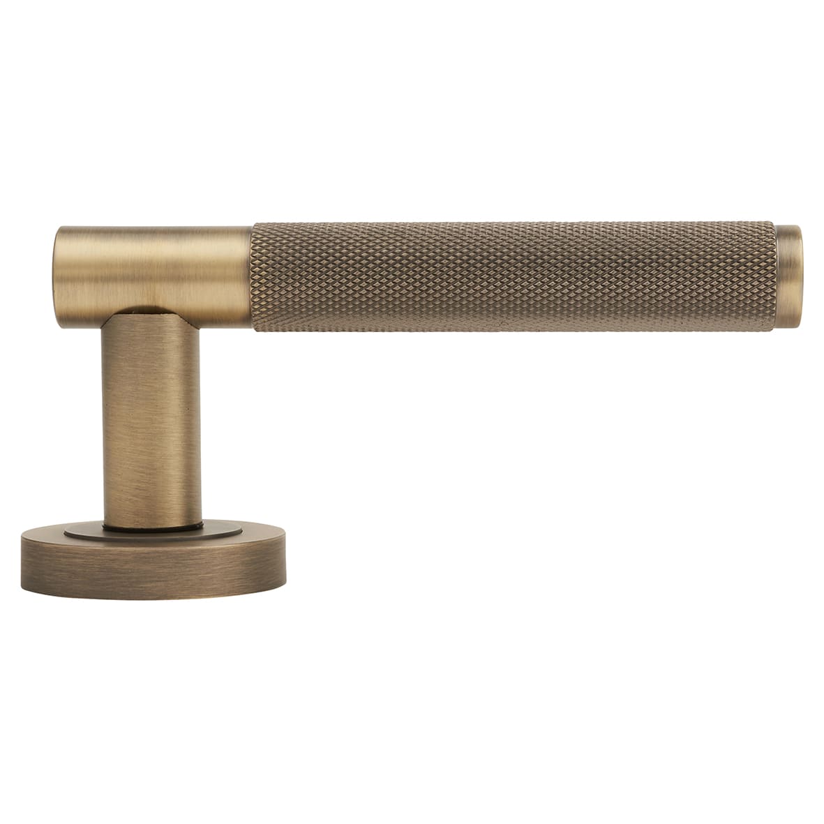 Antique Brass Fire Rated Knurled Door Handles on Round Rose - Bari Range - view 3