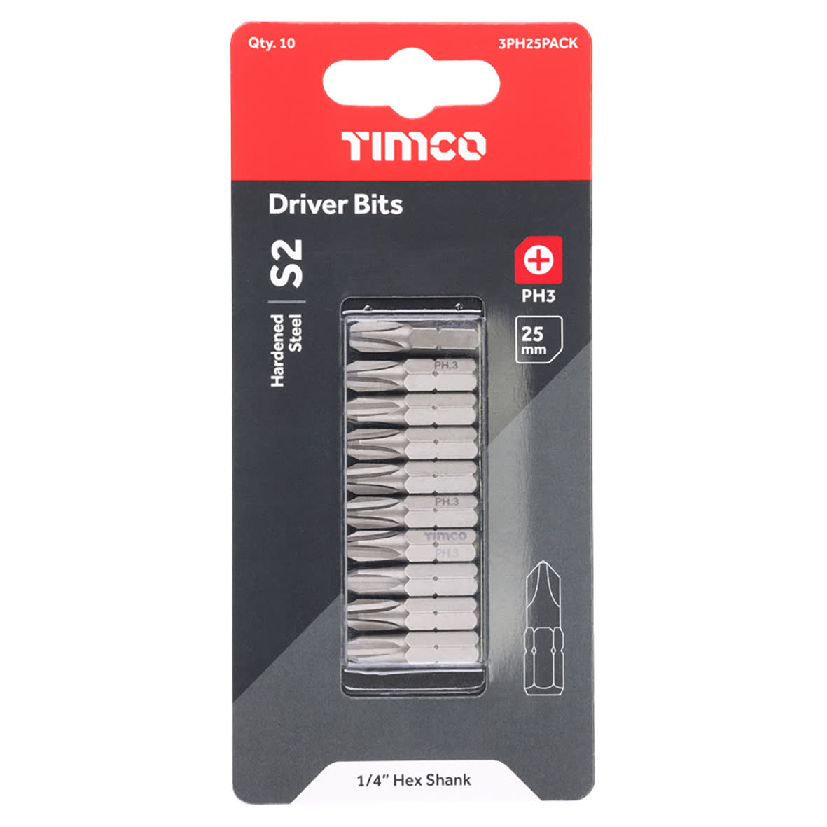 Steel Driver Bits - Phillips - - 25mm Length - Pack of 10 - view 3