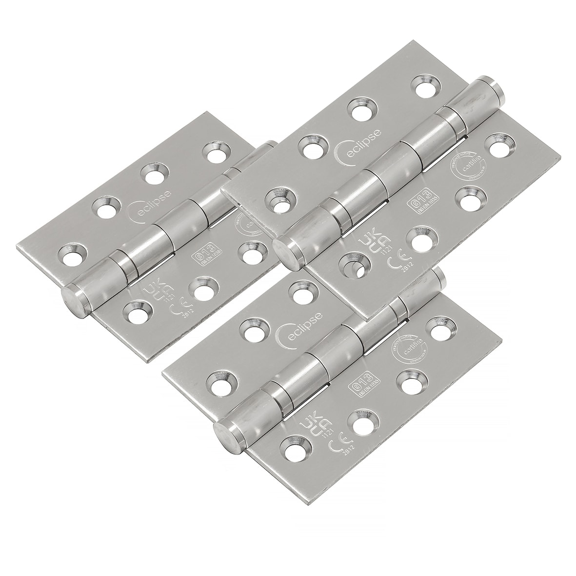 Ball Bearing Grade 13 Butt Fire Door Hinge - 102 x 76 x 3mm - Satin Stainless - Pack of 3 - view 2