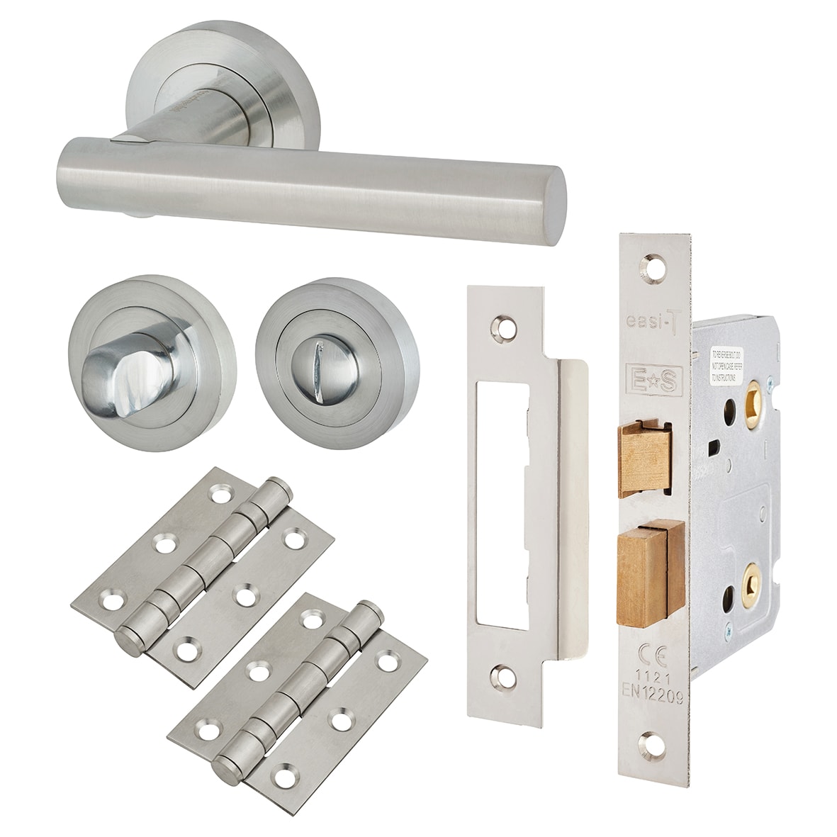 Satin Chrome Bathroom Lock Door Handles on Rose Pack - Bella Range - view 2