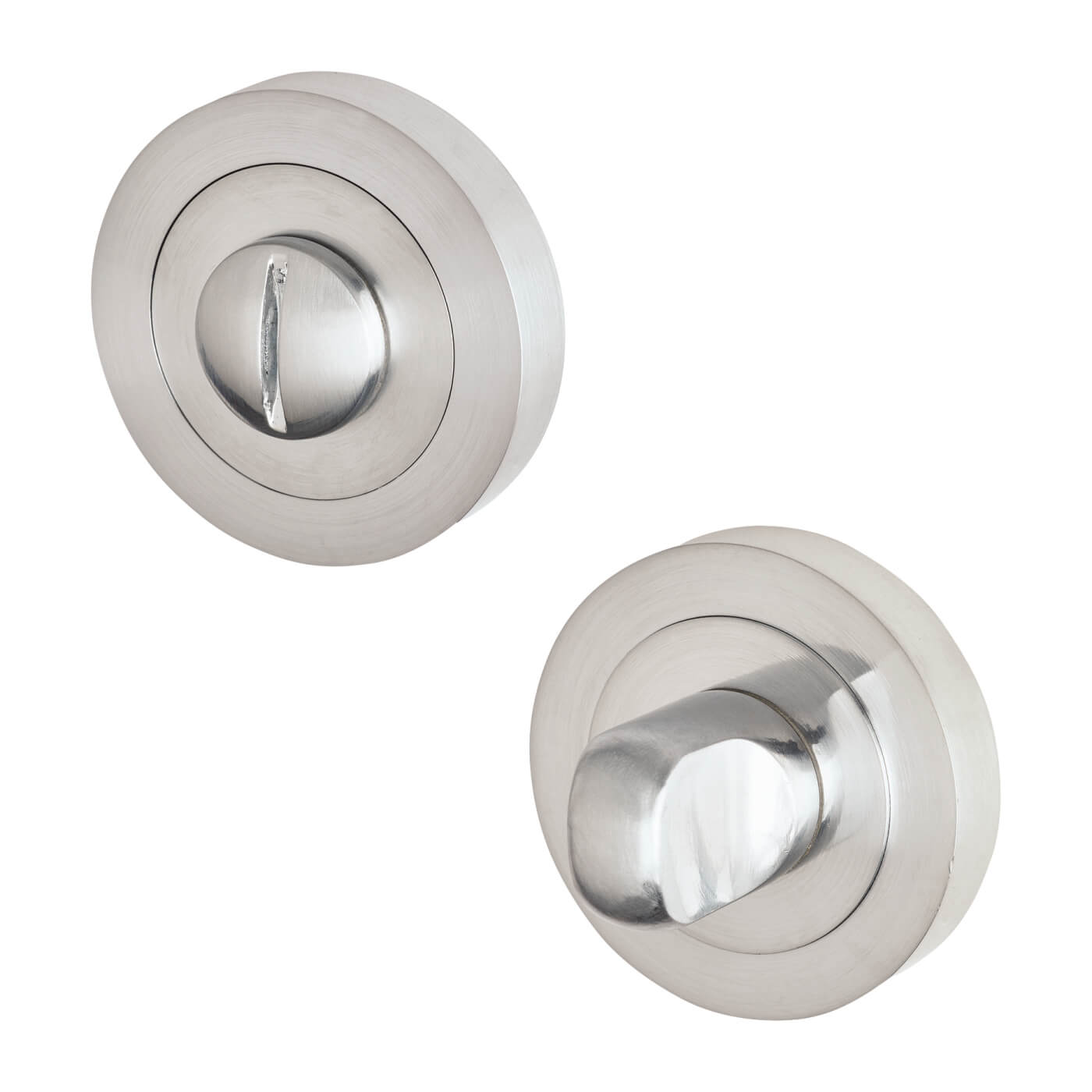 Satin Chrome Bathroom Lock Door Handles on Rose Pack - Bella Range - view 4