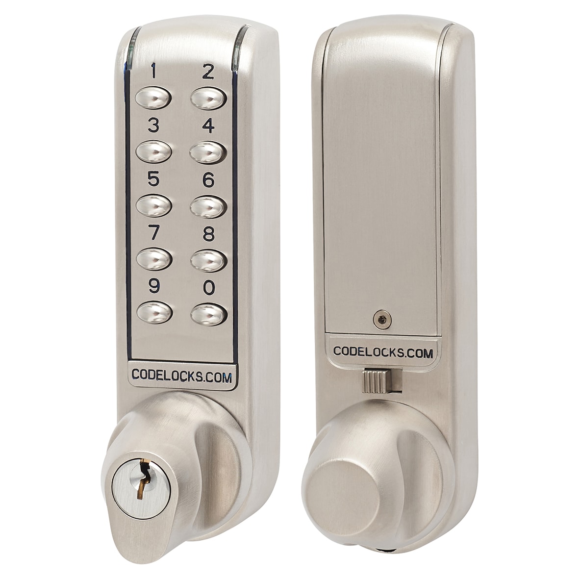 Digital Push Button Code Lock with Intumescent - Key Override - Brushed Steel - view 2