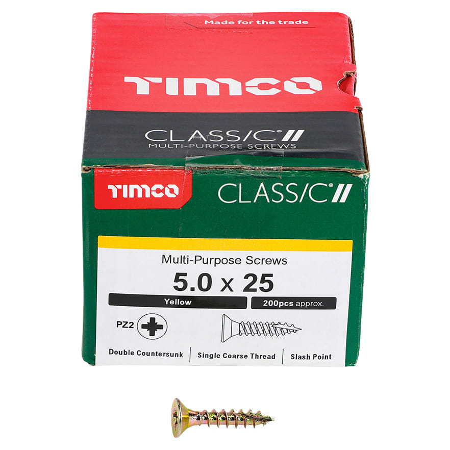 Classic Pozi Countersunk Wood Screws - 5.0 x 25mm - Yellow Zinc - Pack of 200 - view 3