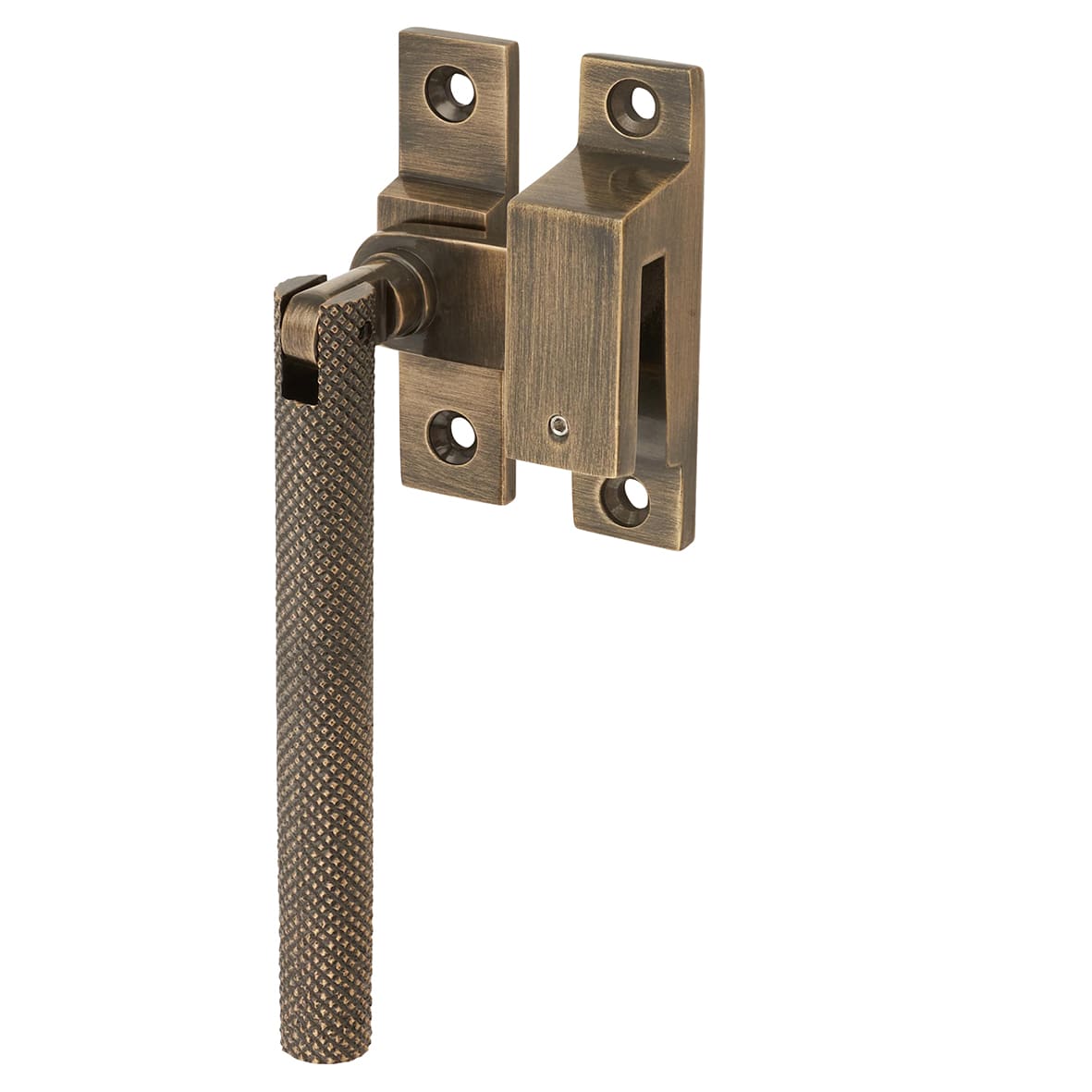 Willow Knurled Locking Mortice & Hook Plate Window Fastener - Reversible - Antique Brass - view 2