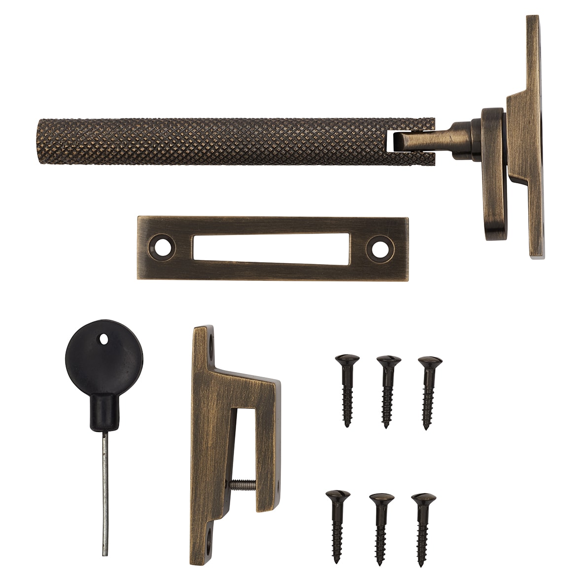 Willow Knurled Locking Mortice & Hook Plate Window Fastener - Reversible - Antique Brass - view 5