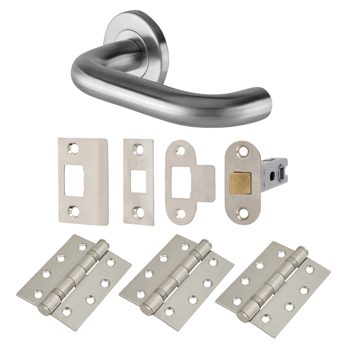 Satin Stainless Steel 19mm Return to Door Latch Door Handles on Rose Pack - view 2