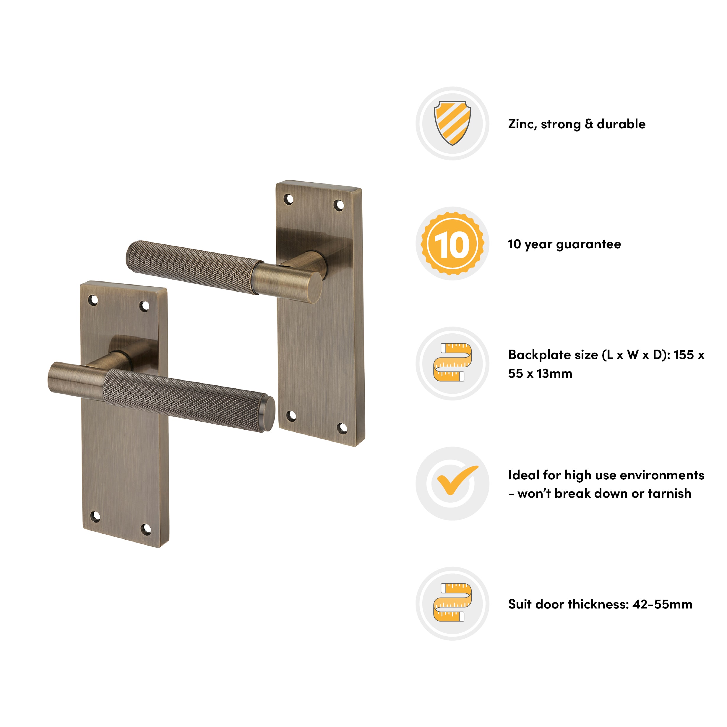 Antique Brass Knurled Latch Door Handles - Remi Range - 155 x 55mm - view 2