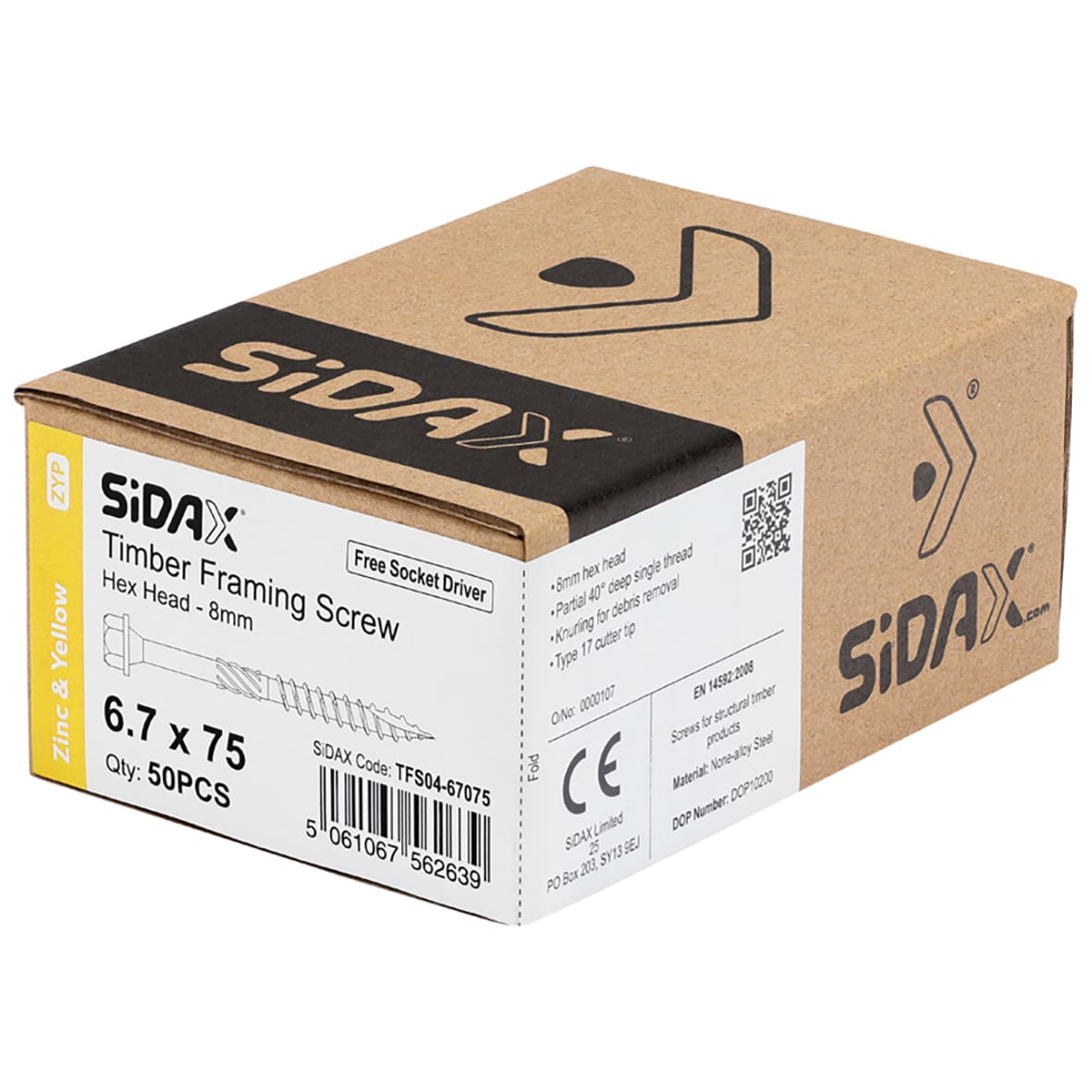 Timber Frame Screws Hex Head - 6.7 x 75mm - Yellow Zinc - Pack of 50 - view 2