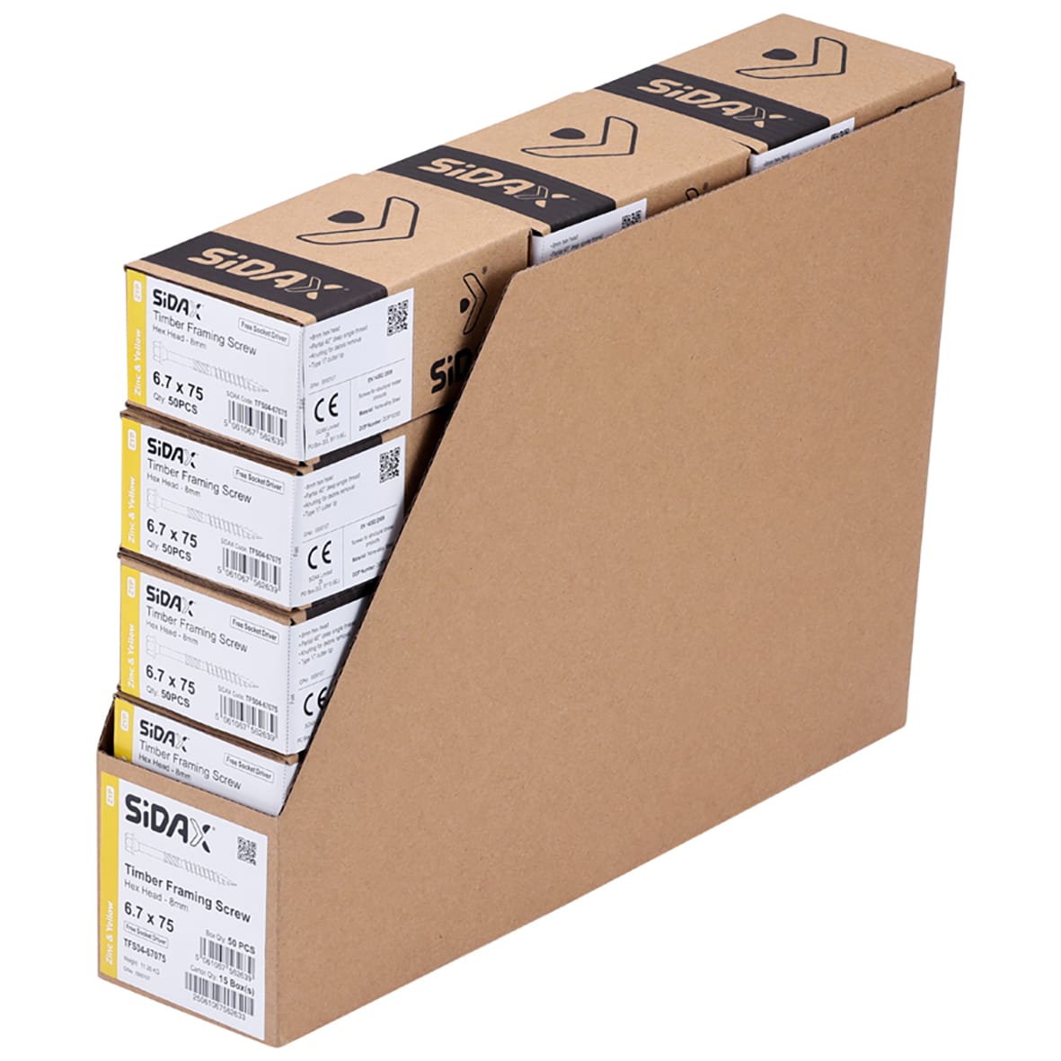 Timber Frame Screws Hex Head - 6.7 x 75mm - Yellow Zinc - Pack of 50 - view 3