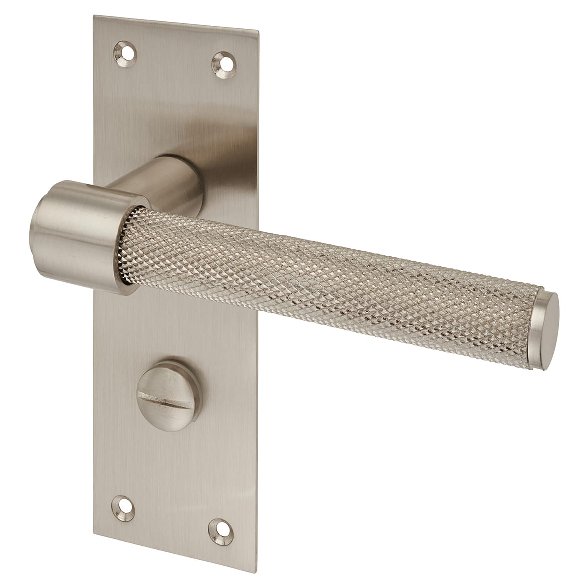 Satin Nickel Knurled Bathroom Lock Door Handles Pack - Loxley Range - view 3