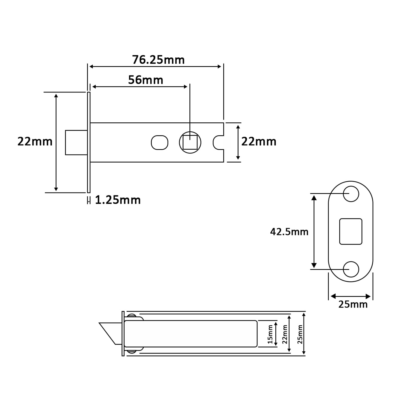 Contract Bolt Through Tubular Latch - 76mm Case - 56mm Backset - Radius/Square - Pol Nickel - view 2