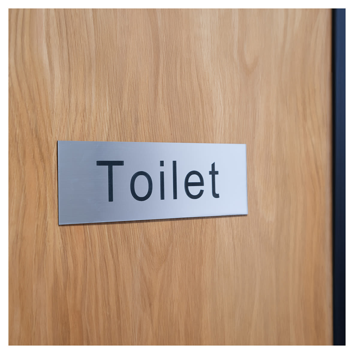 Toilet Door Sign - 300 x 100mm - Brushed Silver Plastic - view 2