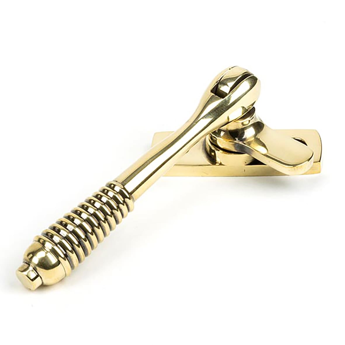 Reeded Locking Mortice & Hook Plate Window Fastener - Reversible - Aged Brass - view 2