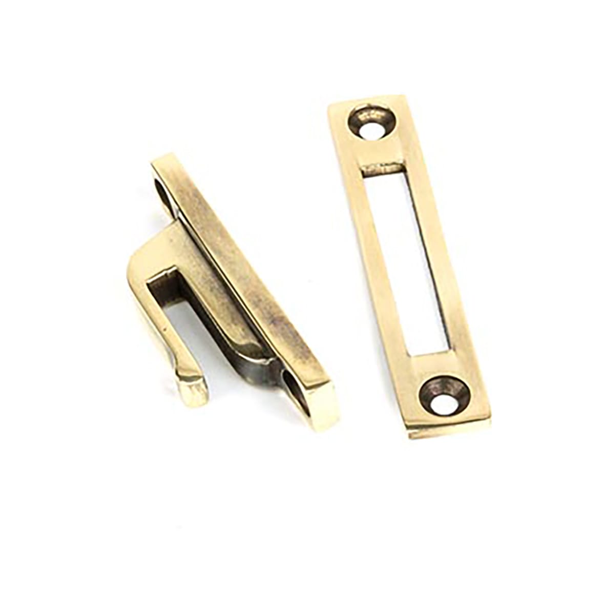 Reeded Locking Mortice & Hook Plate Window Fastener - Reversible - Aged Brass - view 3