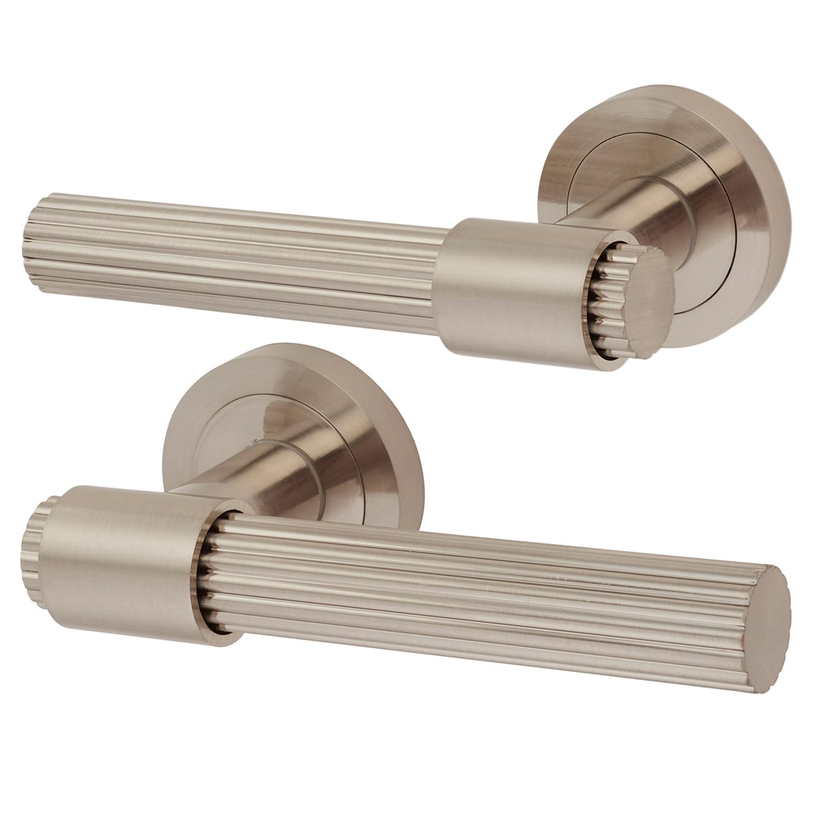 Satin Nickel Lines 3 Lever Sashlock Door Handles on Rose Pack - Eva Range - view 2