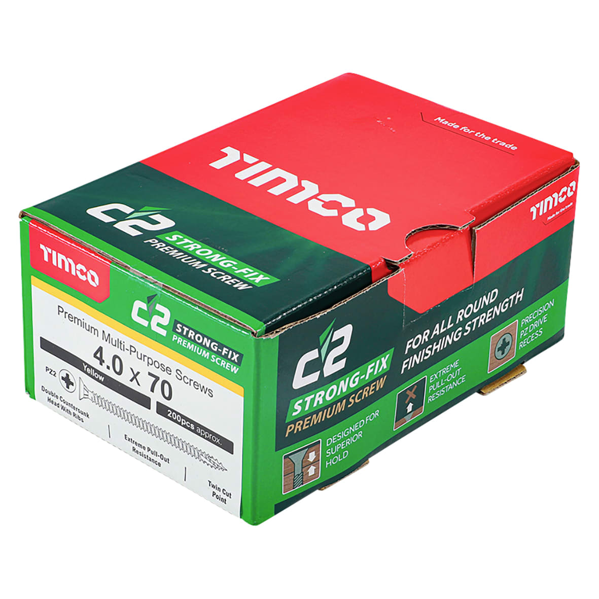 C2 Strong-Fix Pozi Double Countersunk Wood Screws - 4.0 x 70mm - Yellow Zinc - Pack of 200 - view 4