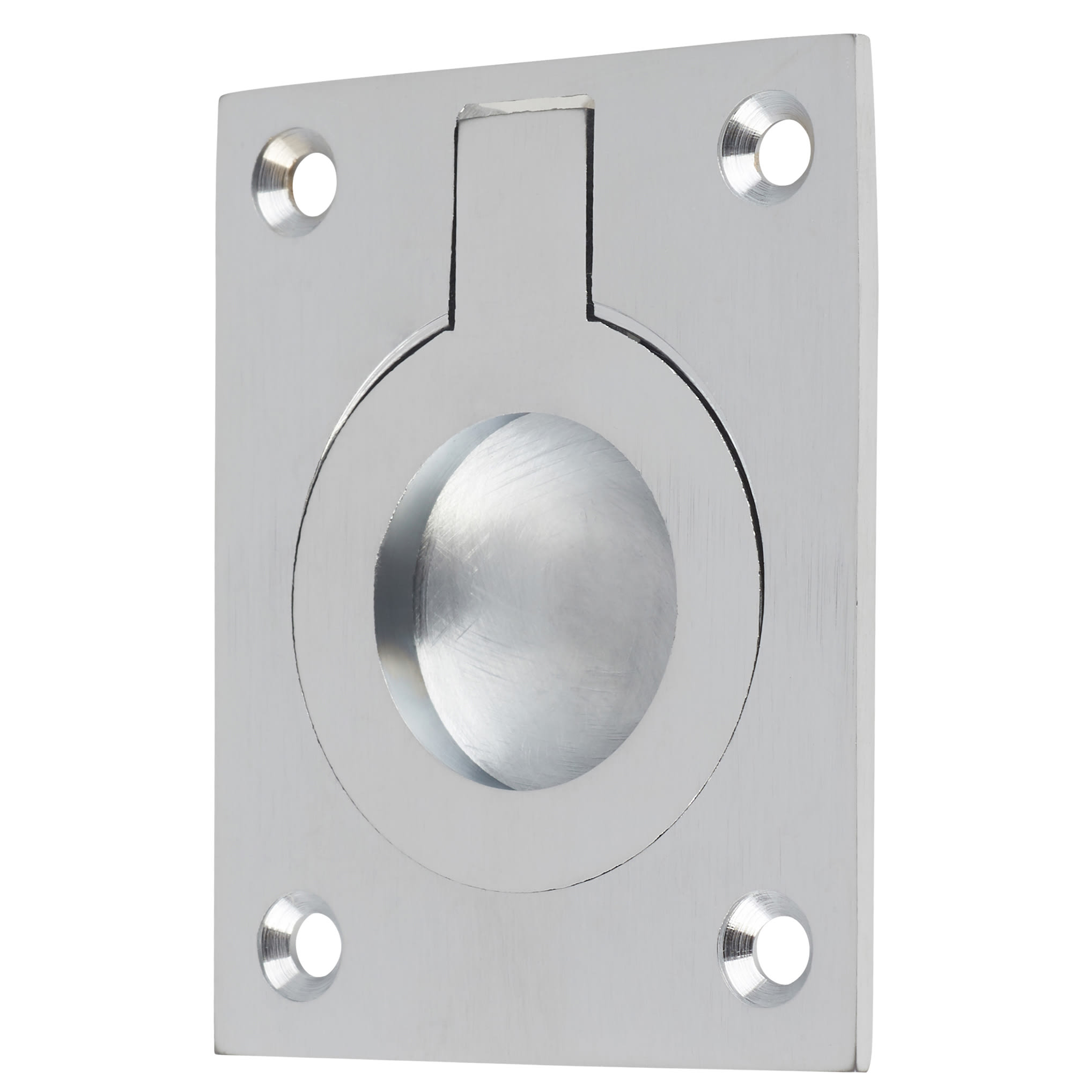 Rectangular Flush Ring Cabinet Pull Handle - 63 x 50mm - Satin Chrome - view 2