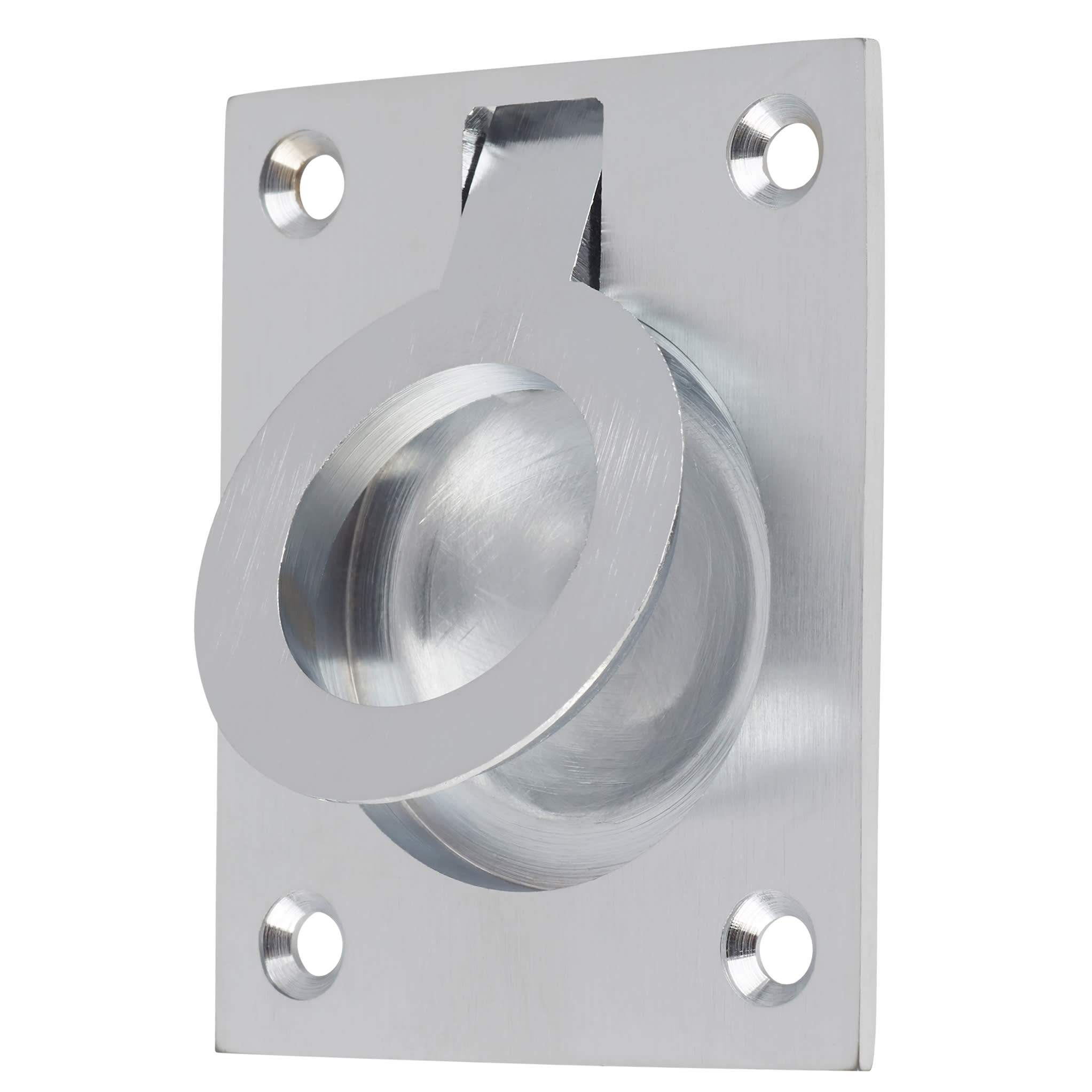 Rectangular Flush Ring Cabinet Pull Handle - 63 x 50mm - Satin Chrome - view 3